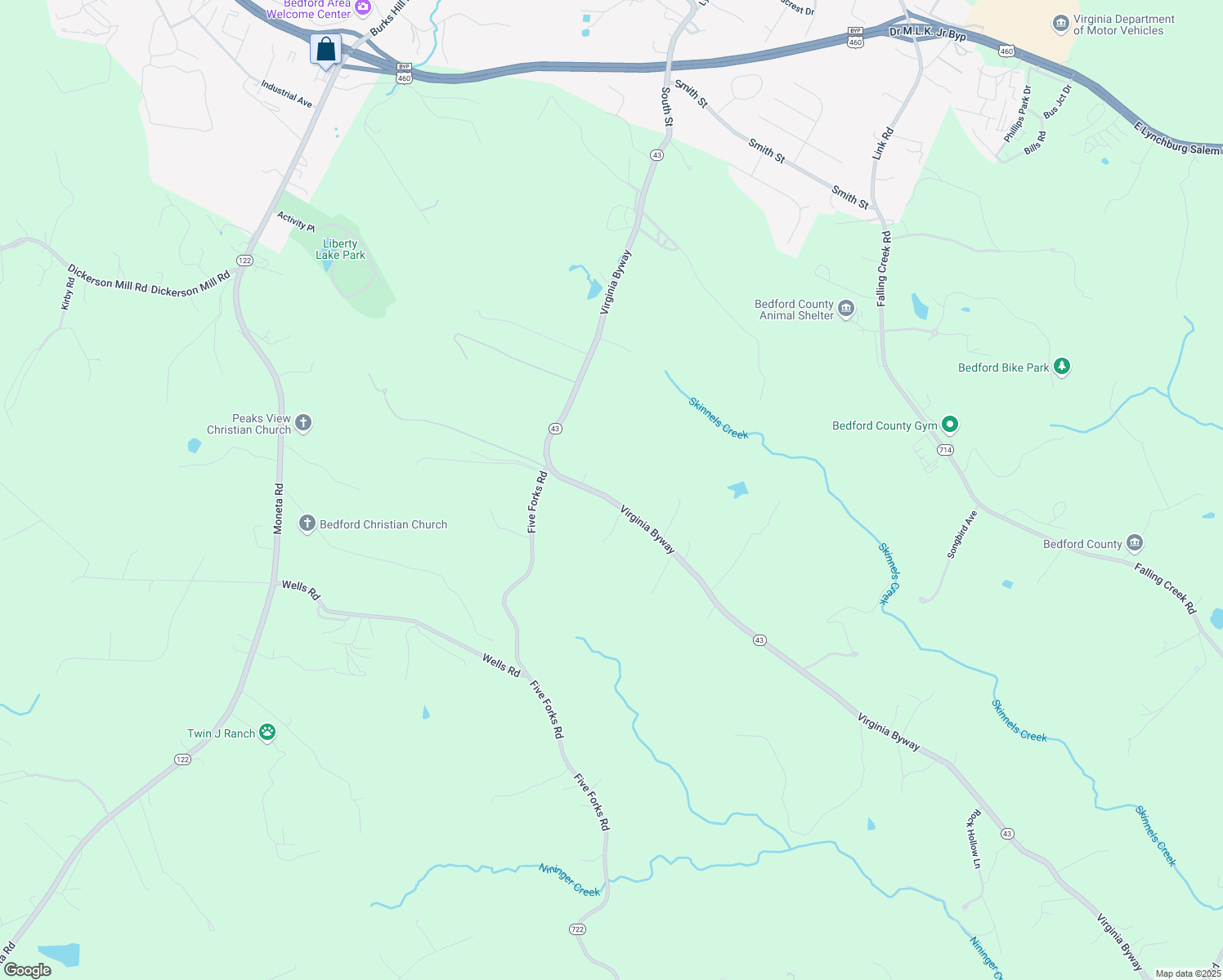 map of restaurants, bars, coffee shops, grocery stores, and more near 2248 Virginia Byway in Bedford