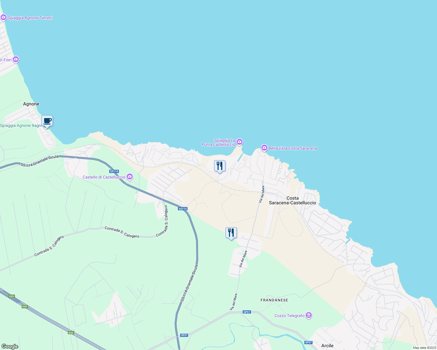 map of restaurants, bars, coffee shops, grocery stores, and more near Unnamed Road in Costa Saracena - Castelluccio