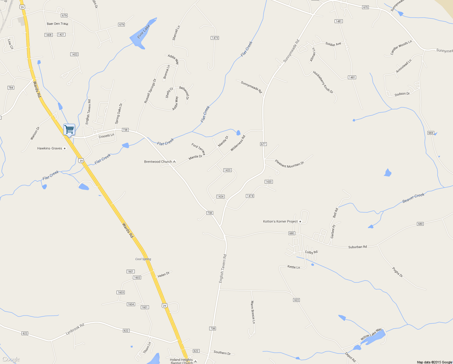 map of restaurants, bars, coffee shops, grocery stores, and more near 112 Clearview Circle in Rustburg
