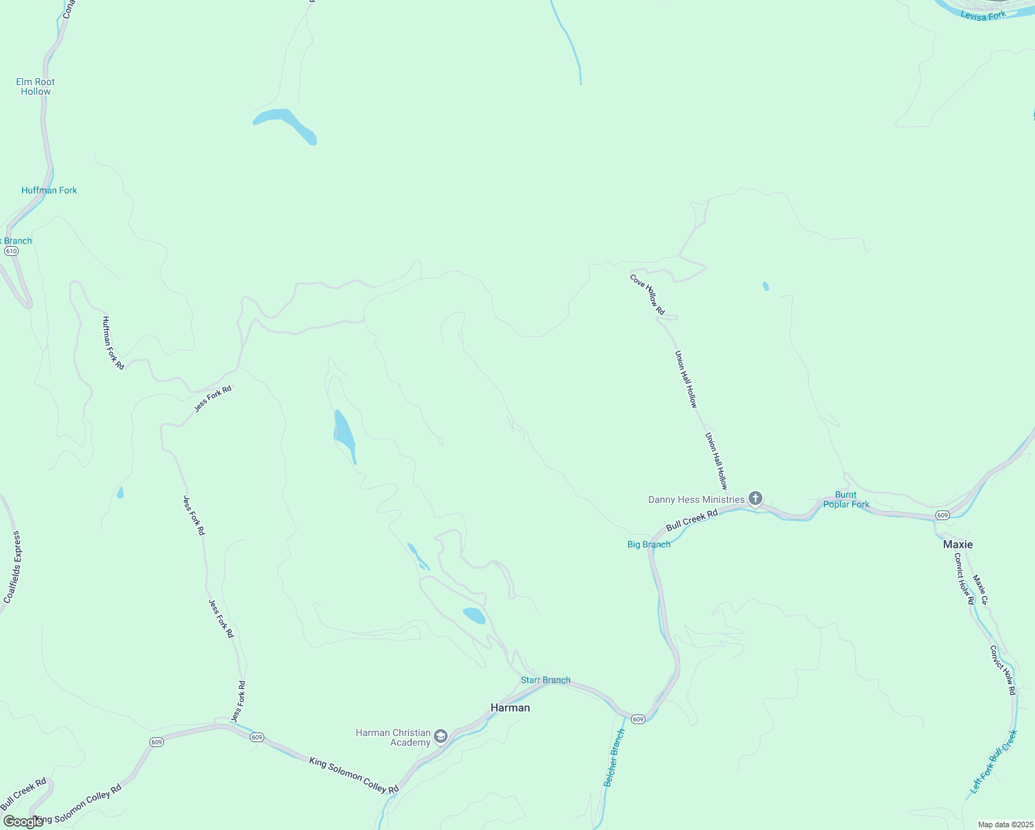 map of restaurants, bars, coffee shops, grocery stores, and more near 1736 Charlie Hollow Road in Maxie