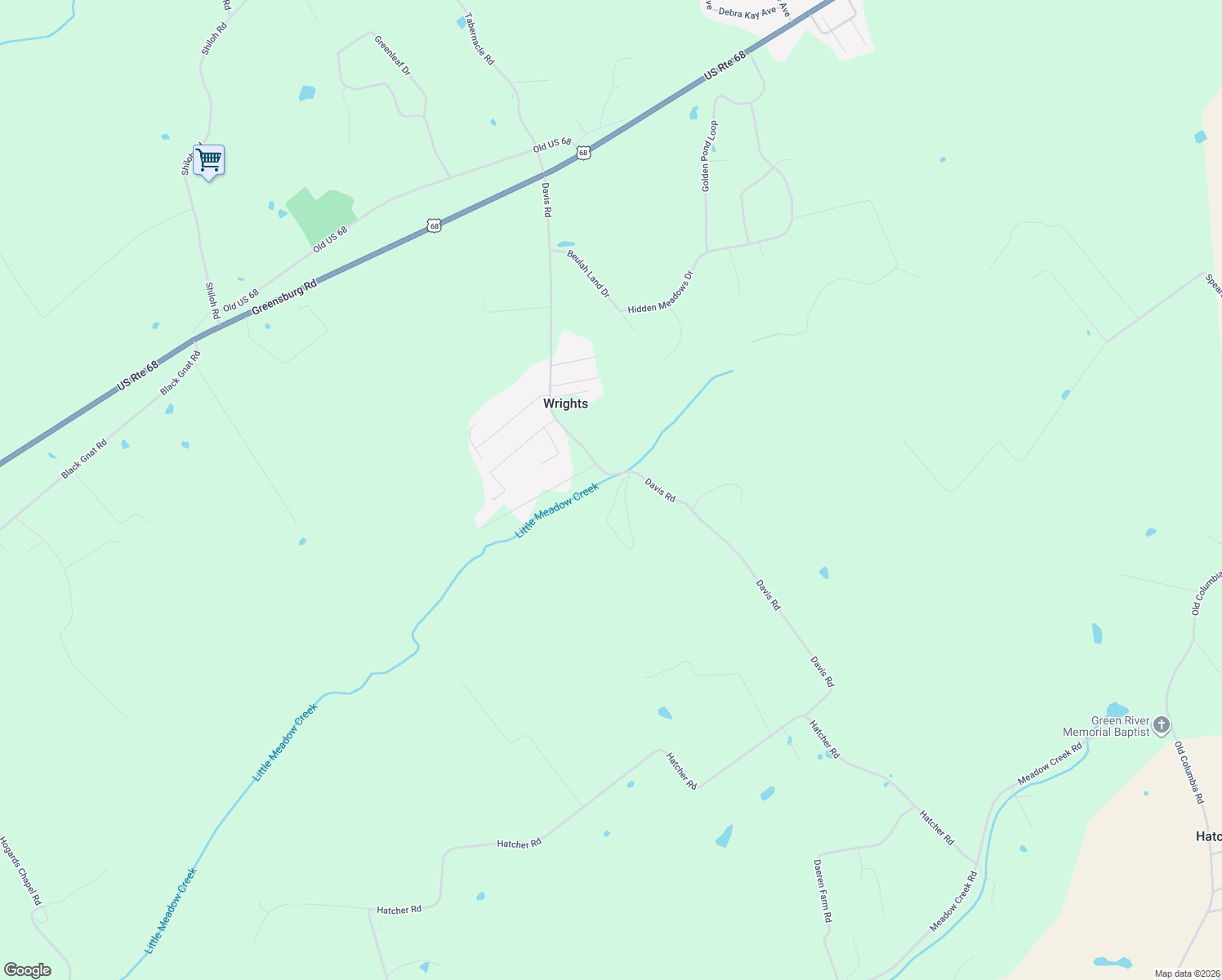 map of restaurants, bars, coffee shops, grocery stores, and more near 10 Fair Springs Trail in Campbellsville