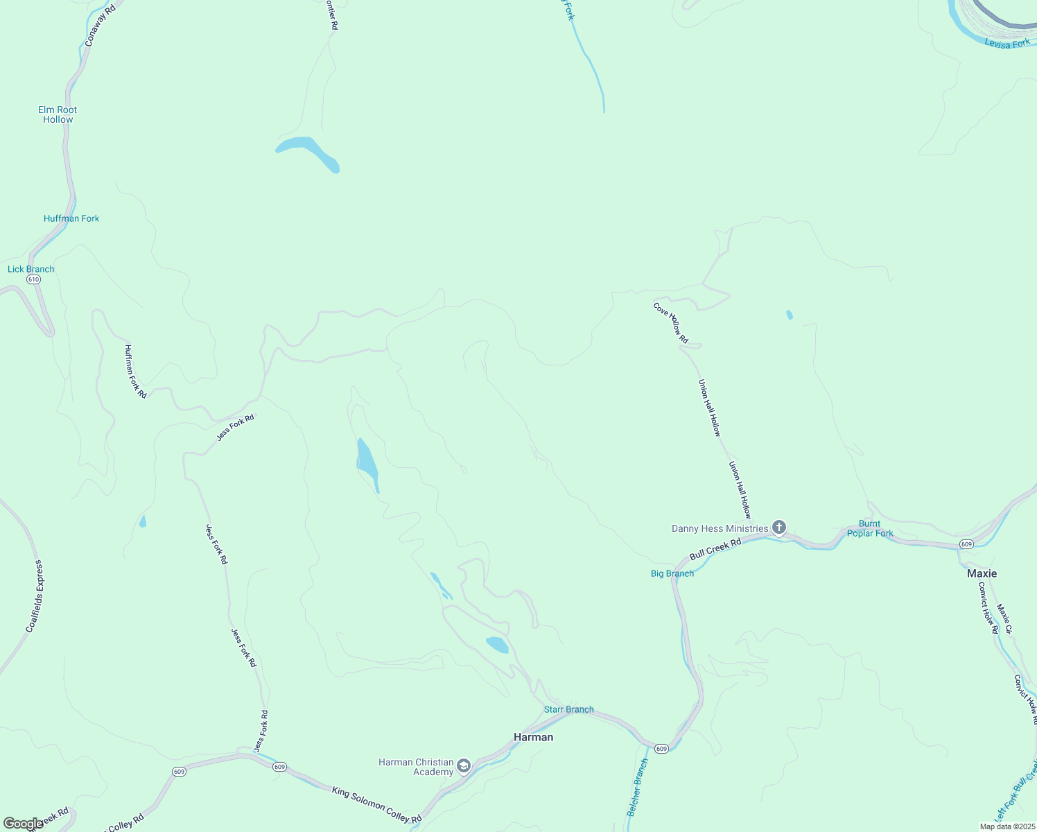 map of restaurants, bars, coffee shops, grocery stores, and more near 1736 Charlie Hollow Road in Maxie