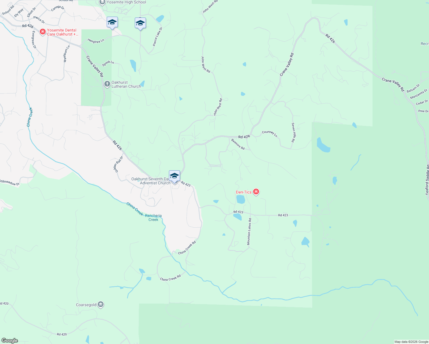 map of restaurants, bars, coffee shops, grocery stores, and more near 38601 Bon Veu Circle in Oakhurst