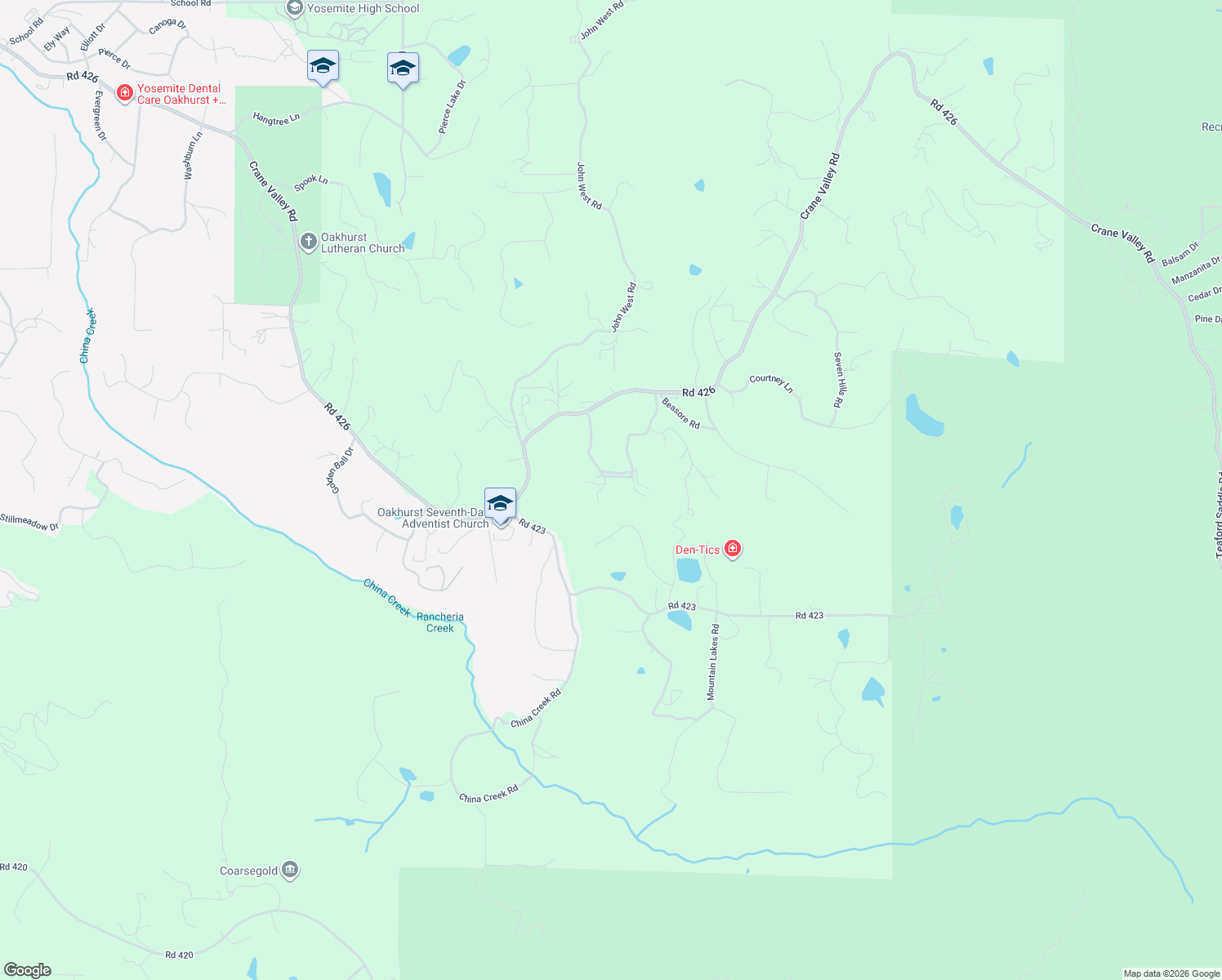 map of restaurants, bars, coffee shops, grocery stores, and more near 38601 Bon Veu Circle in Oakhurst