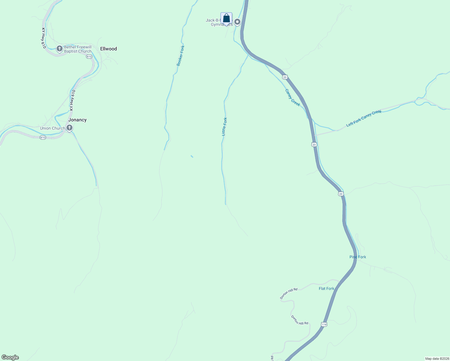 map of restaurants, bars, coffee shops, grocery stores, and more near 675 Lizzie Fork in Pikeville