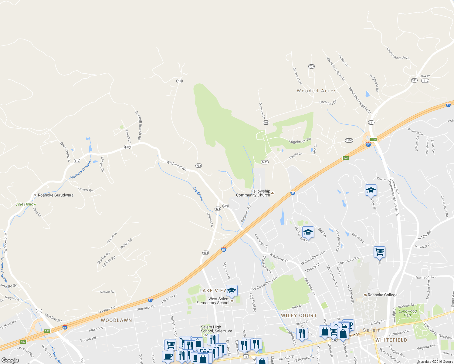 map of restaurants, bars, coffee shops, grocery stores, and more near 1414 Avalon Circle in Salem