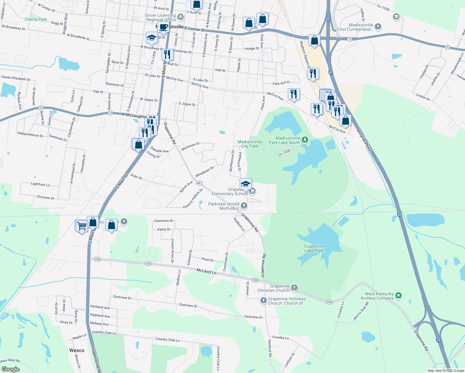 map of restaurants, bars, coffee shops, grocery stores, and more near 134 Spence Avenue in Madisonville