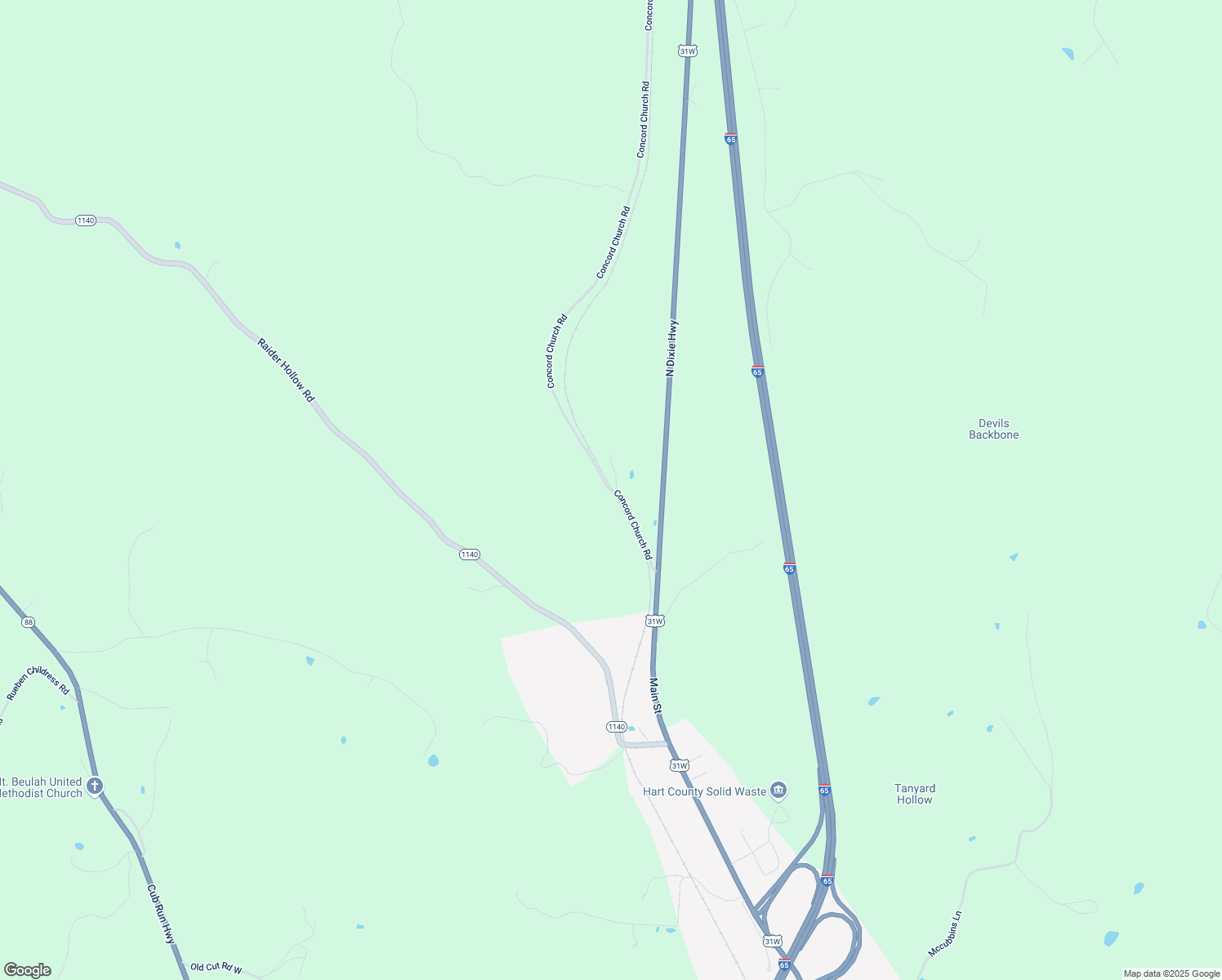 map of restaurants, bars, coffee shops, grocery stores, and more near 267 Concord Church Road in Bonnieville