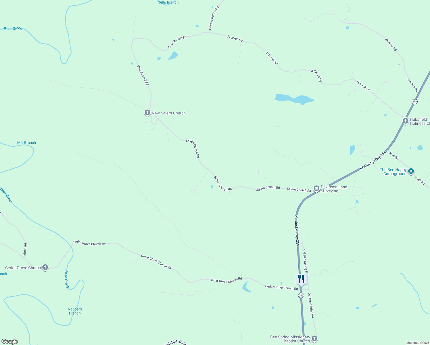 map of restaurants, bars, coffee shops, grocery stores, and more near 990 Salem Church Road in Bee Spring
