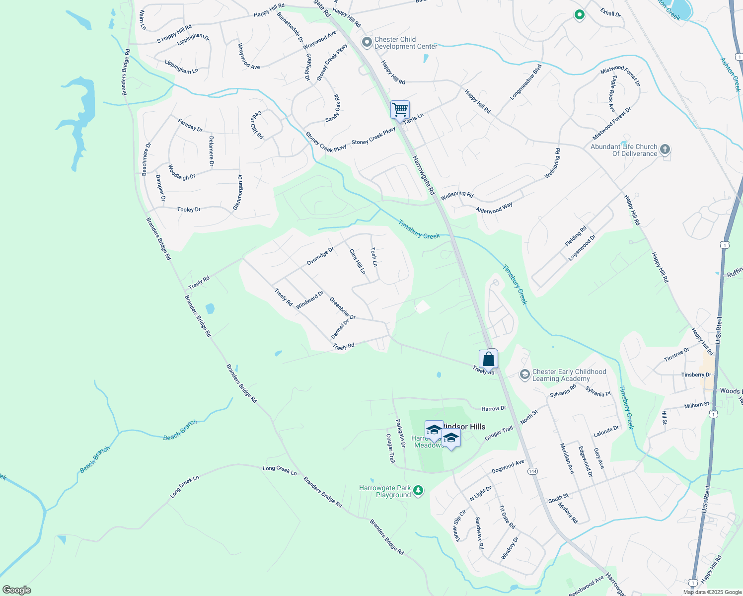 map of restaurants, bars, coffee shops, grocery stores, and more near 4210 Whitebirch Drive in Chester