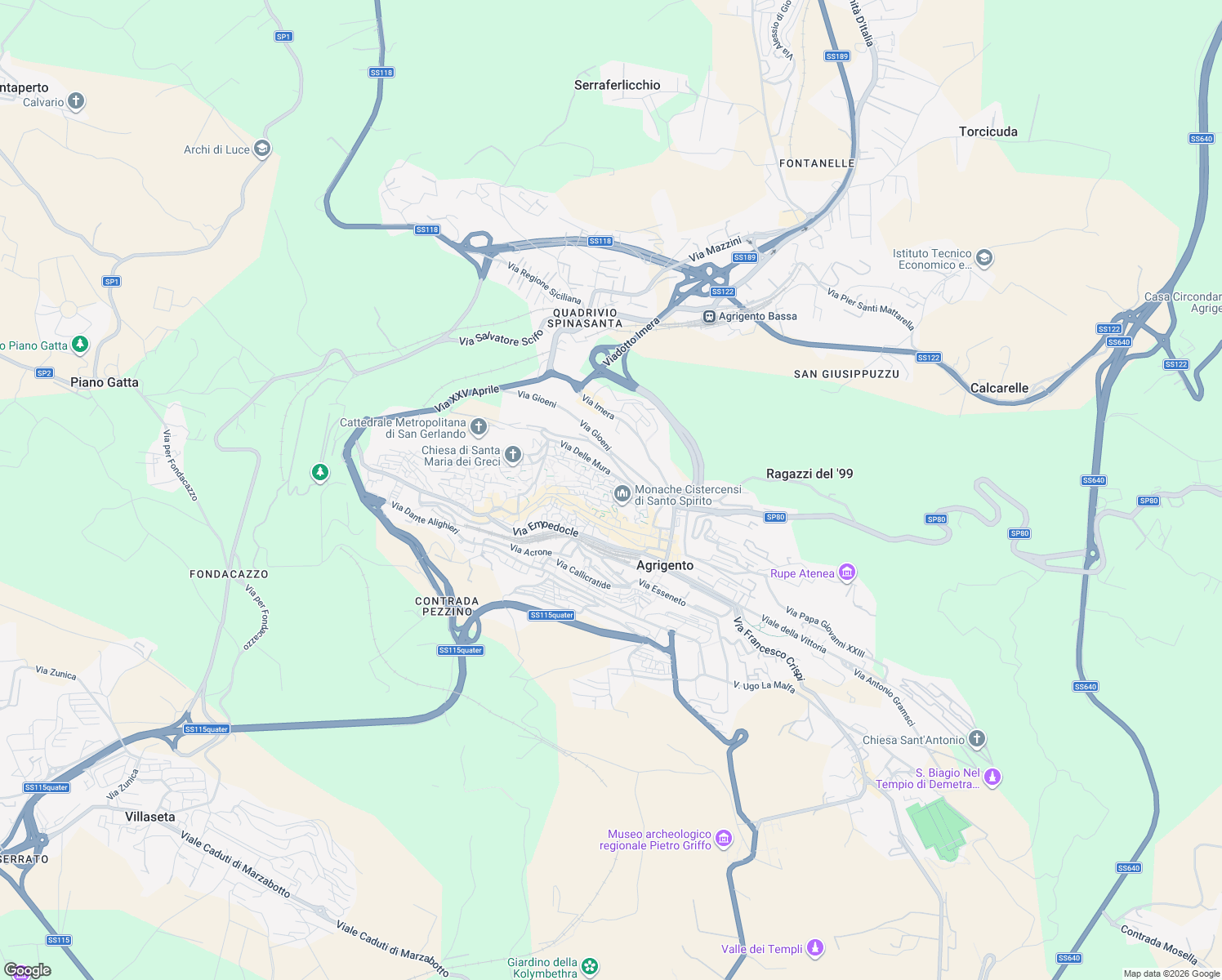 map of restaurants, bars, coffee shops, grocery stores, and more near Cortile Zeta VII in Agrigento