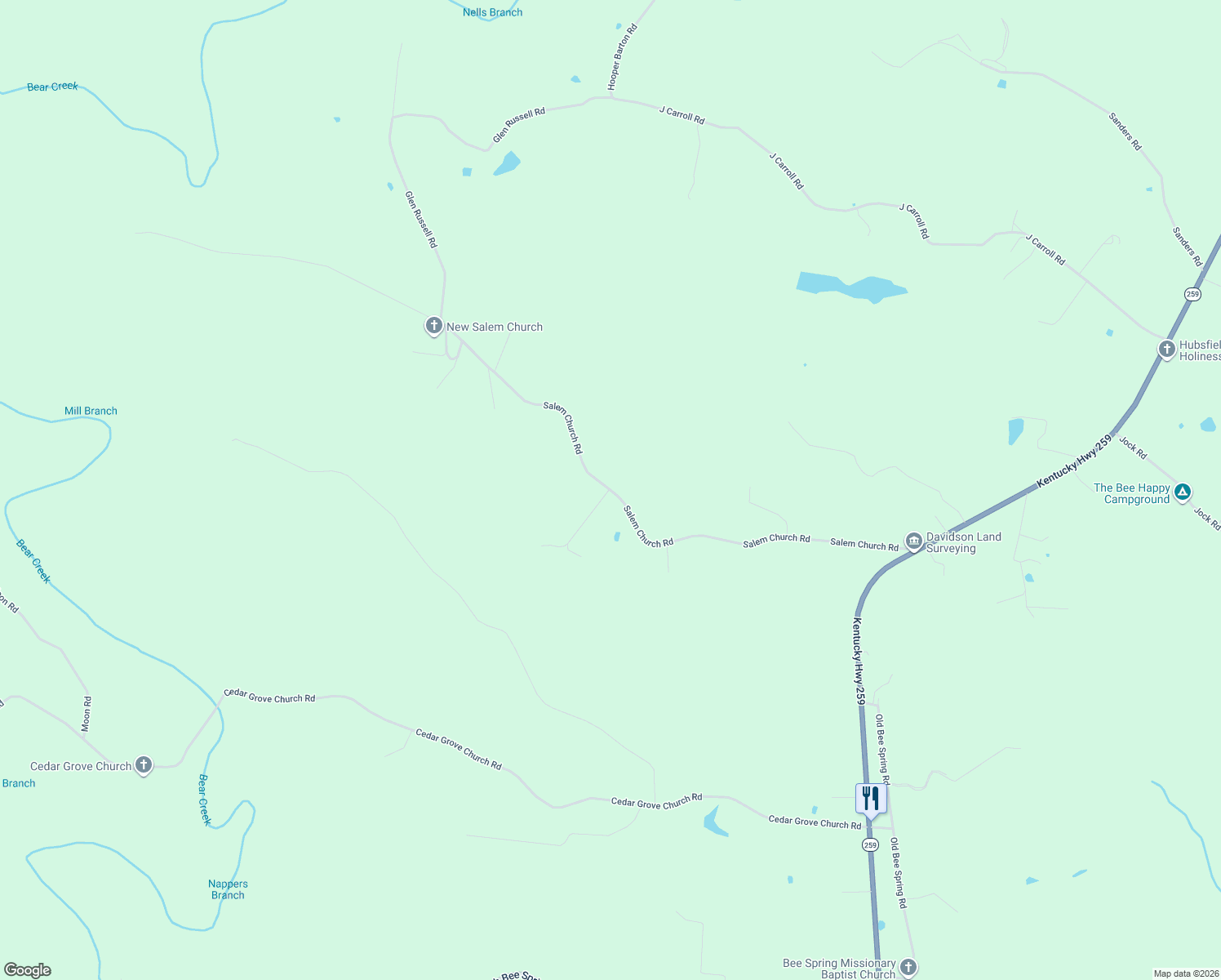 map of restaurants, bars, coffee shops, grocery stores, and more near 990 Salem Church Road in Bee Spring