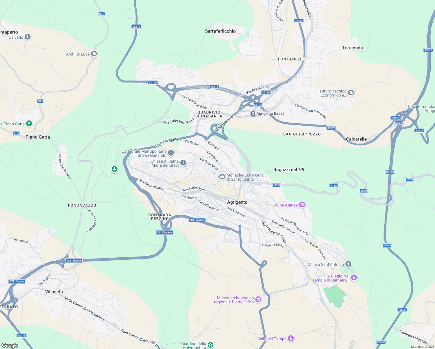 map of restaurants, bars, coffee shops, grocery stores, and more near Cortile Zeta VII in Agrigento