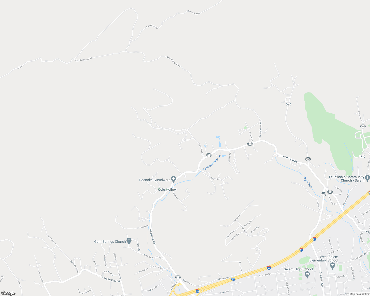 map of restaurants, bars, coffee shops, grocery stores, and more near 2112 Twin Creek Circle in Salem