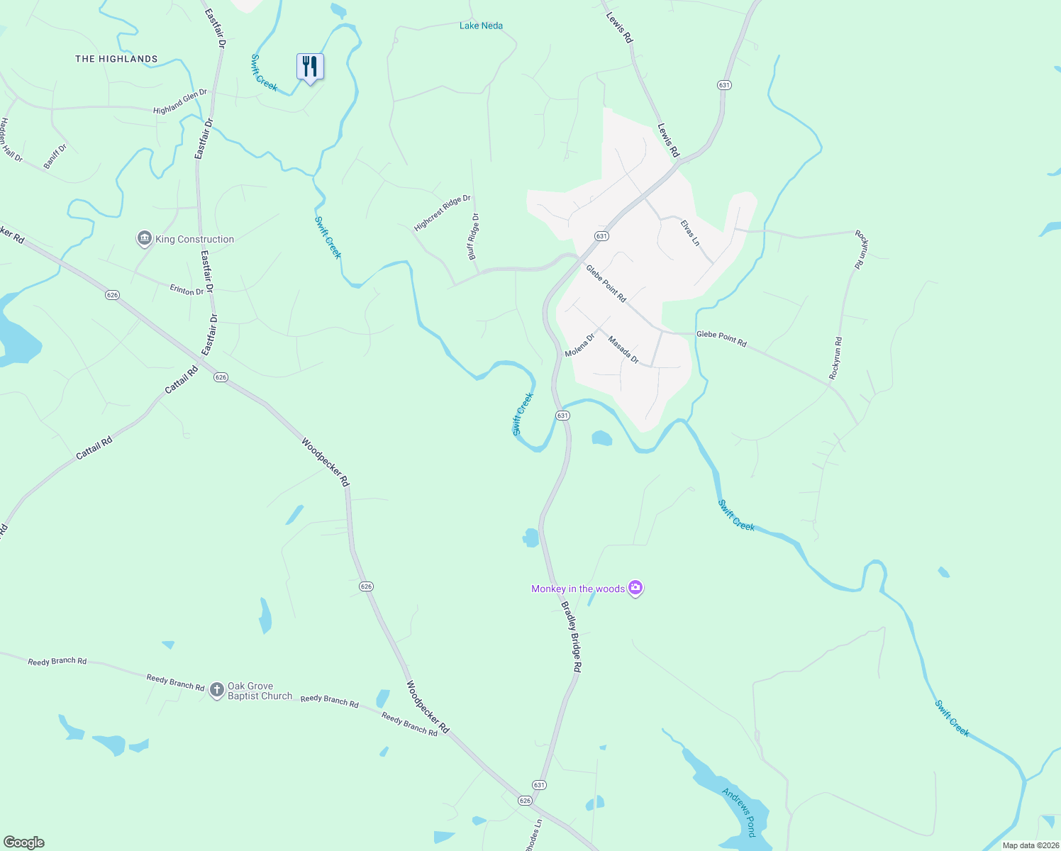 map of restaurants, bars, coffee shops, grocery stores, and more near 14214 Amstel Bluff Terrace in Chesterfield