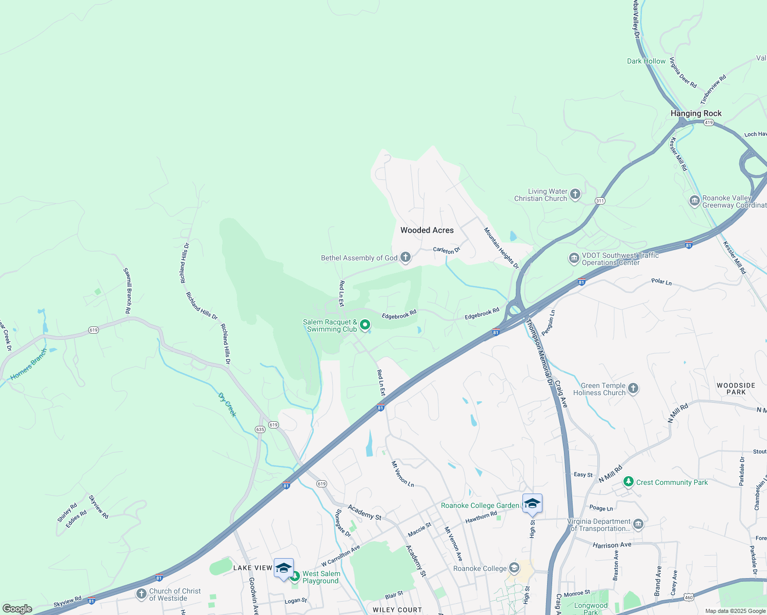 map of restaurants, bars, coffee shops, grocery stores, and more near 1504 Pine Valley Lane in Salem