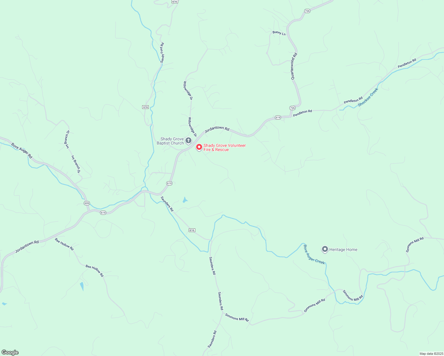 map of restaurants, bars, coffee shops, grocery stores, and more near 103 Shady Circle in Thaxton