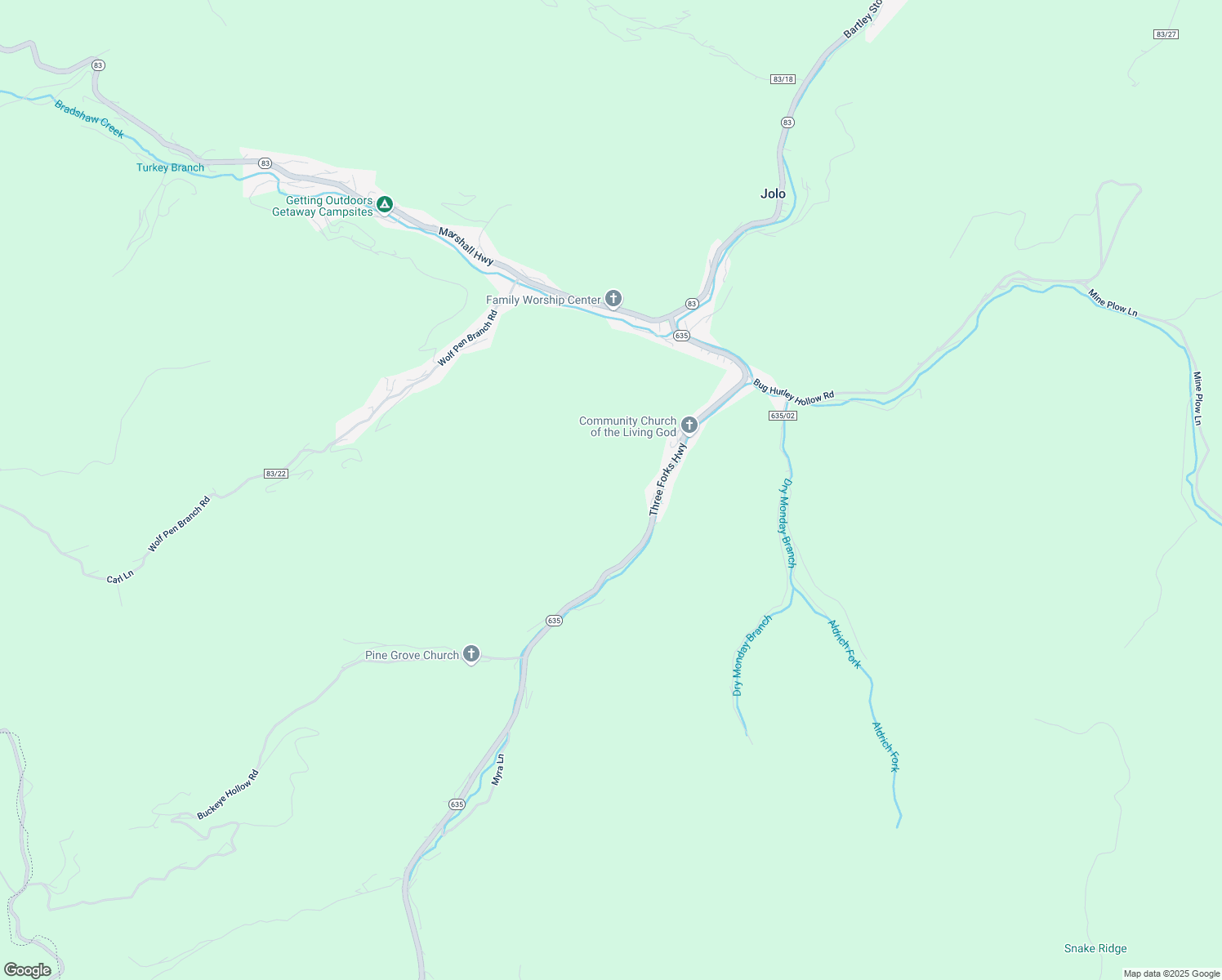 map of restaurants, bars, coffee shops, grocery stores, and more near 95 Seminole Lane in Jolo