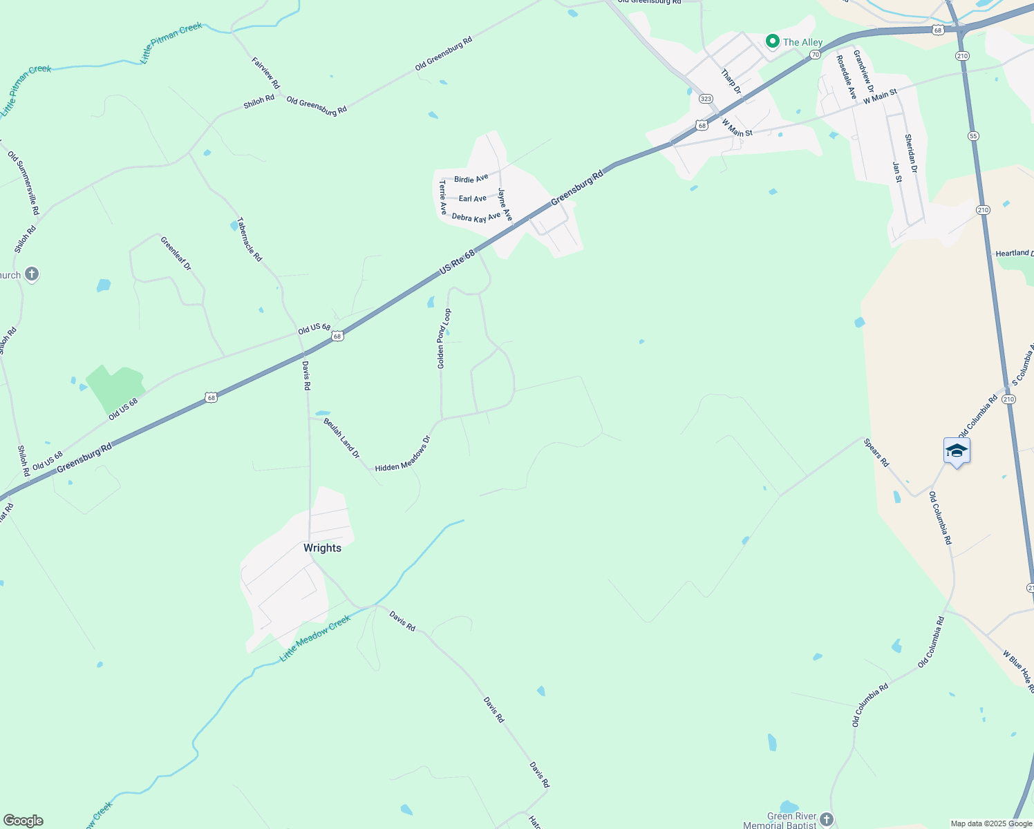 map of restaurants, bars, coffee shops, grocery stores, and more near 443-491 Hidden Meadows Drive in Campbellsville