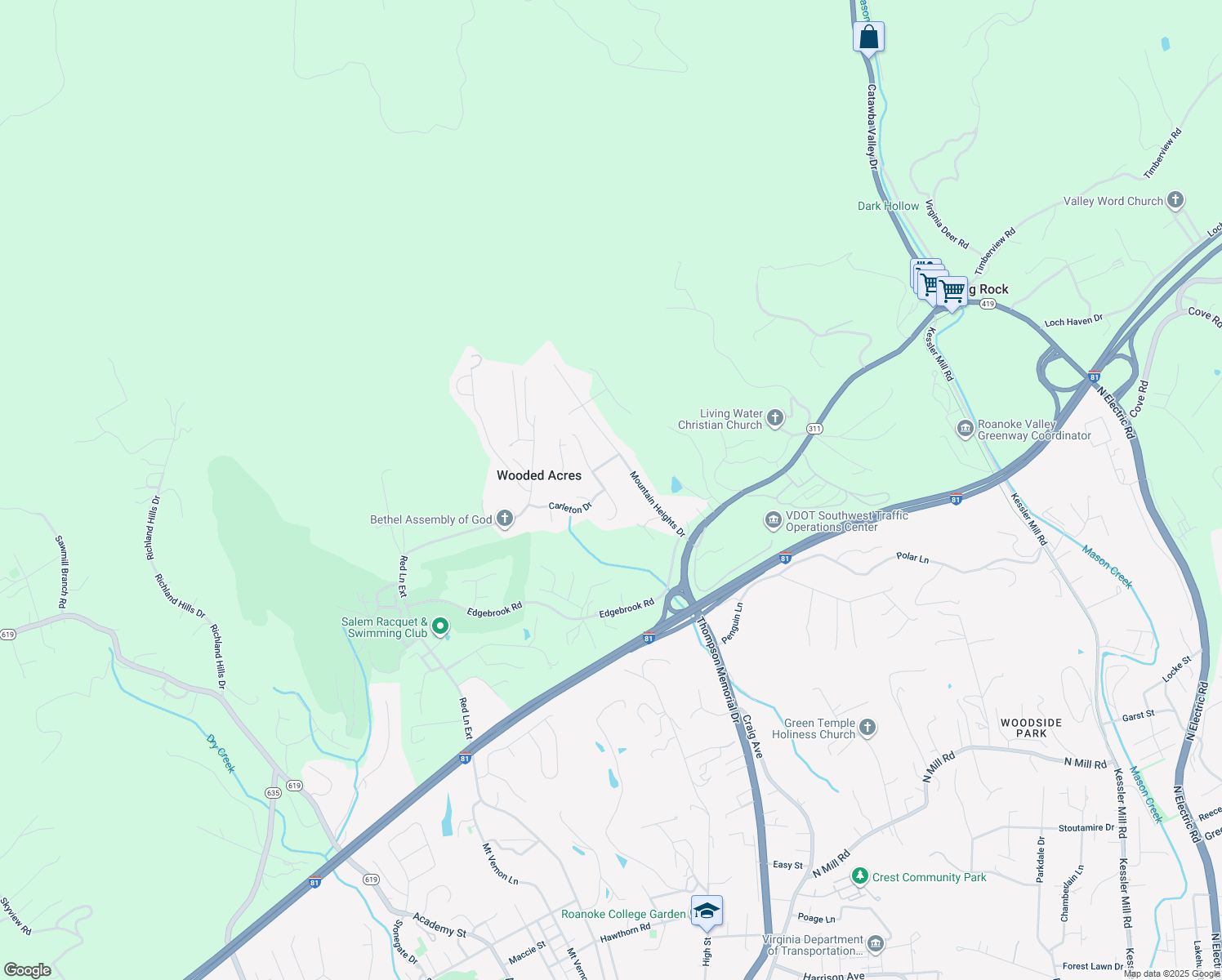 map of restaurants, bars, coffee shops, grocery stores, and more near 1702 Innsbrooke Drive in Salem