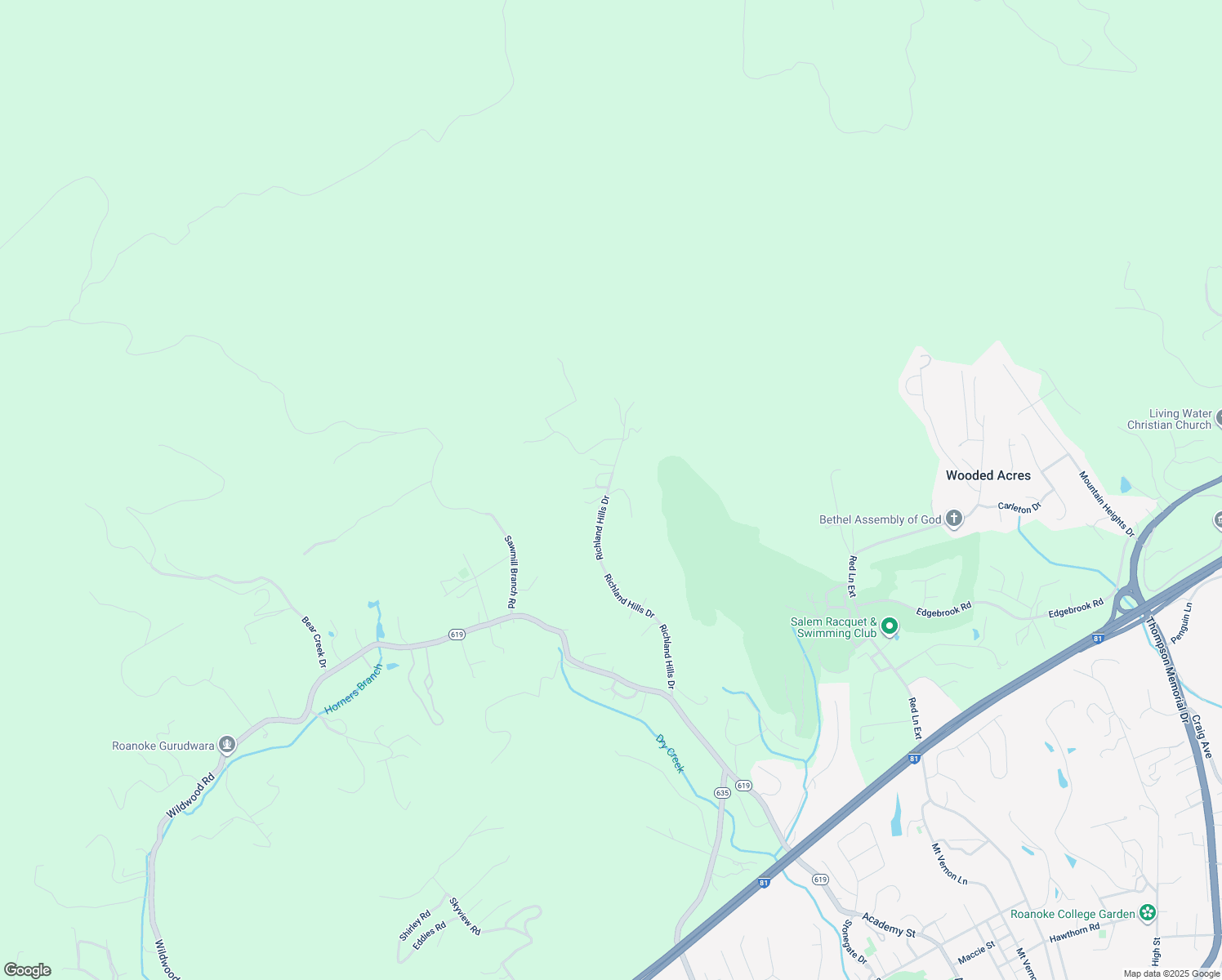 map of restaurants, bars, coffee shops, grocery stores, and more near 1799 Richland Hills Drive in Salem