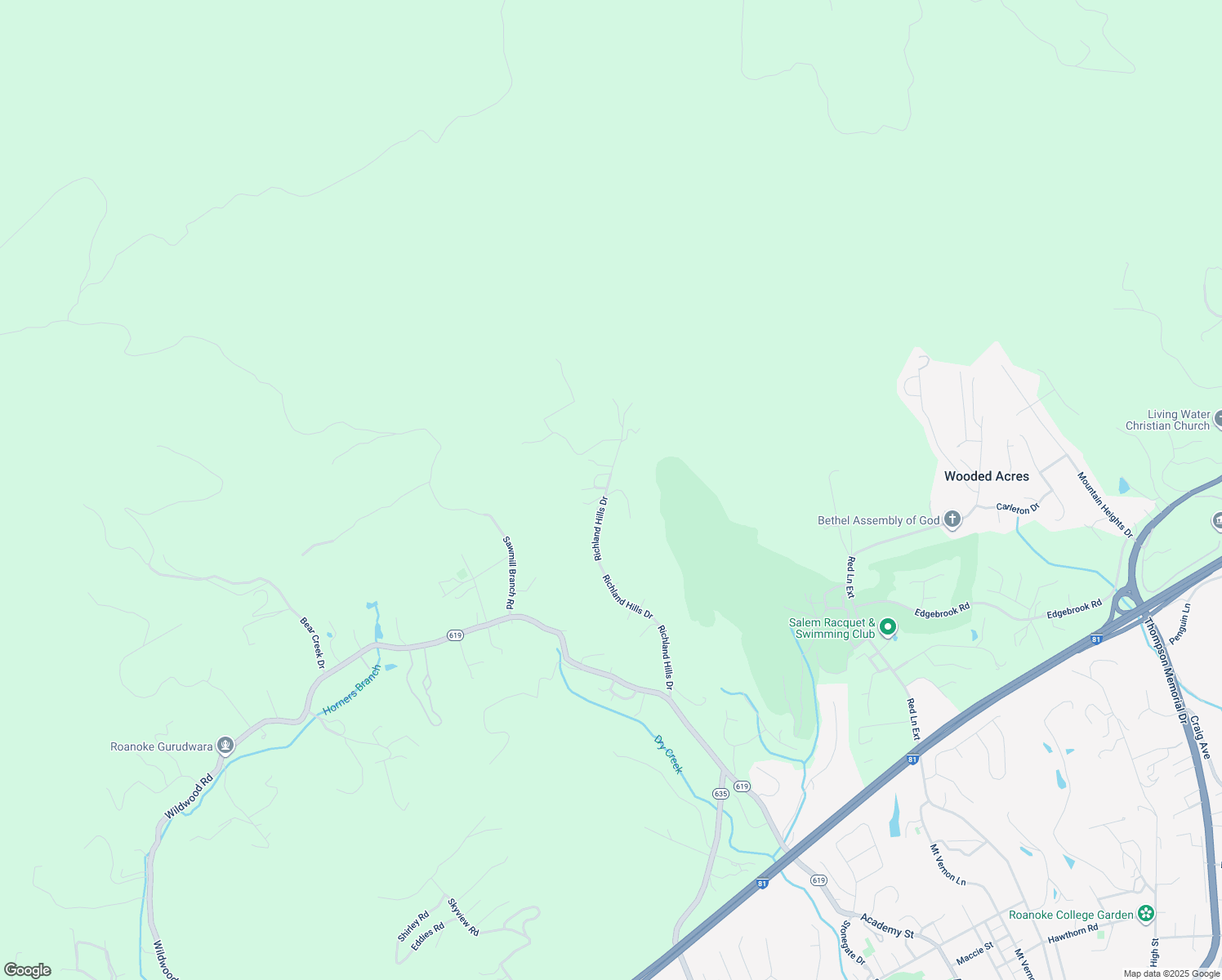 map of restaurants, bars, coffee shops, grocery stores, and more near 1799 Richland Hills Drive in Salem