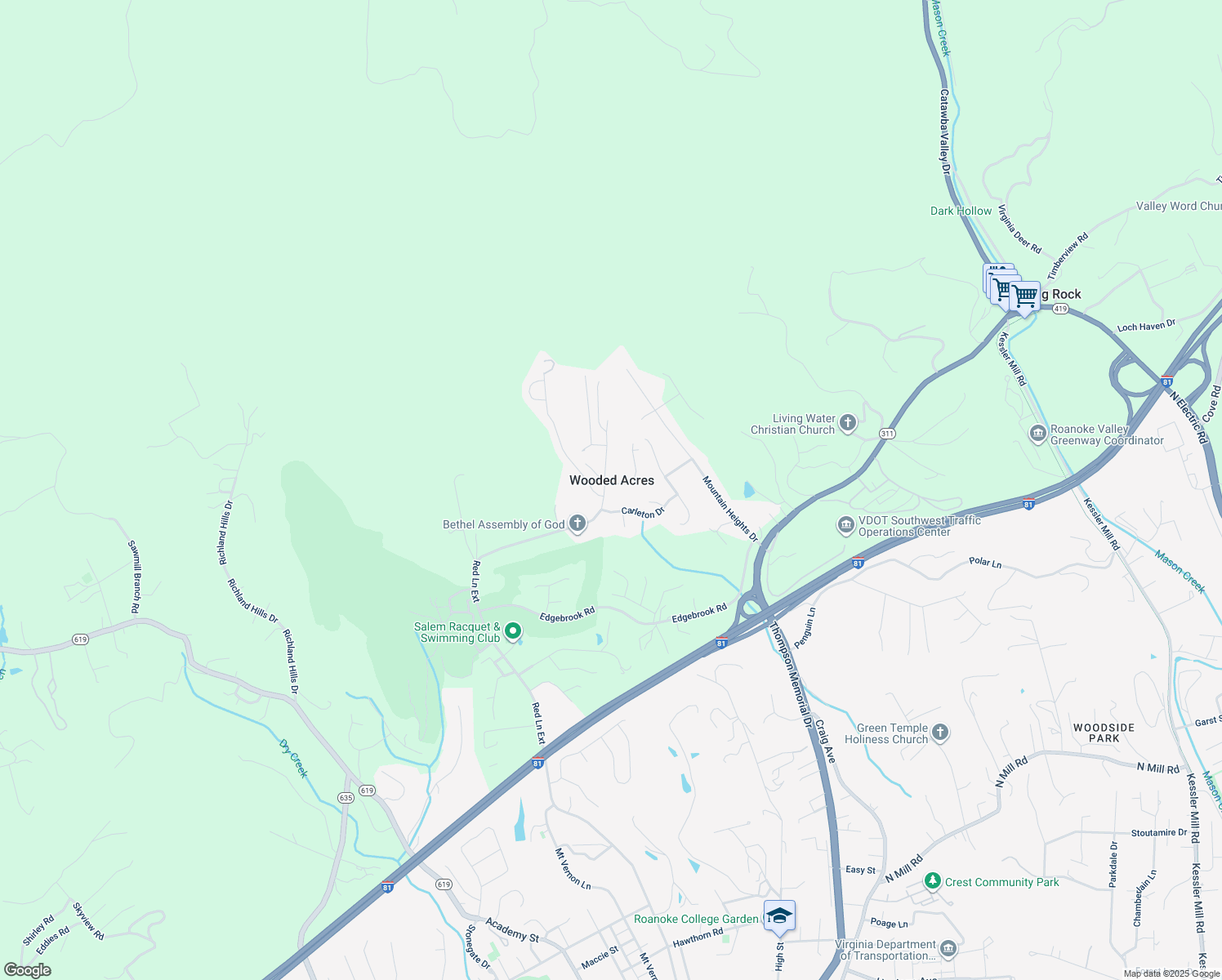 map of restaurants, bars, coffee shops, grocery stores, and more near 1731 Red Lane Extension in Salem