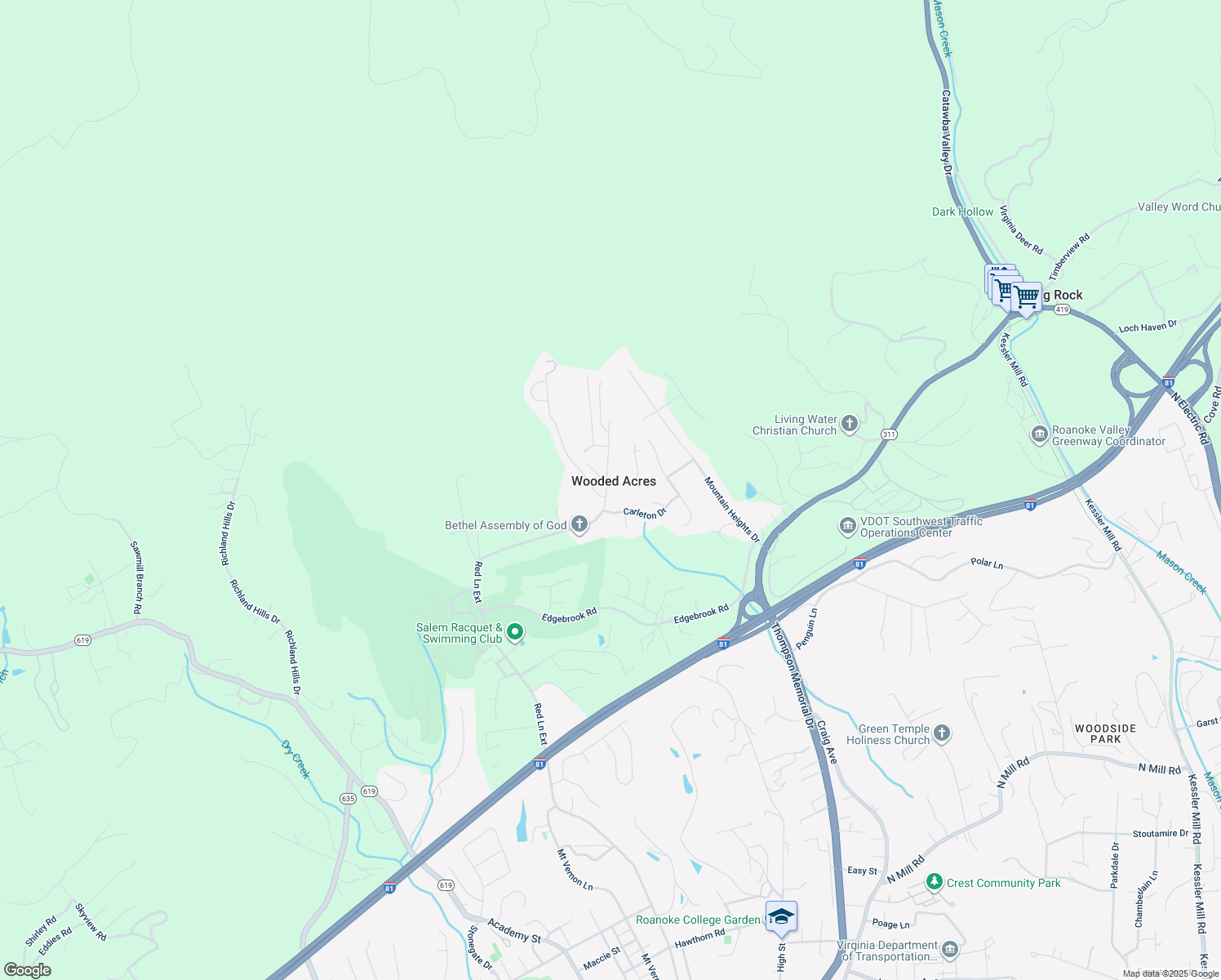 map of restaurants, bars, coffee shops, grocery stores, and more near 1731 Red Lane Extension in Salem
