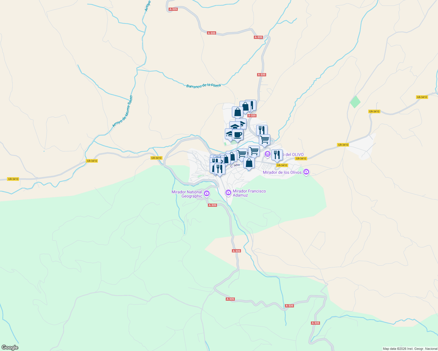 map of restaurants, bars, coffee shops, grocery stores, and more near 9 Plaza Virgen de los Remedios in Montefrío