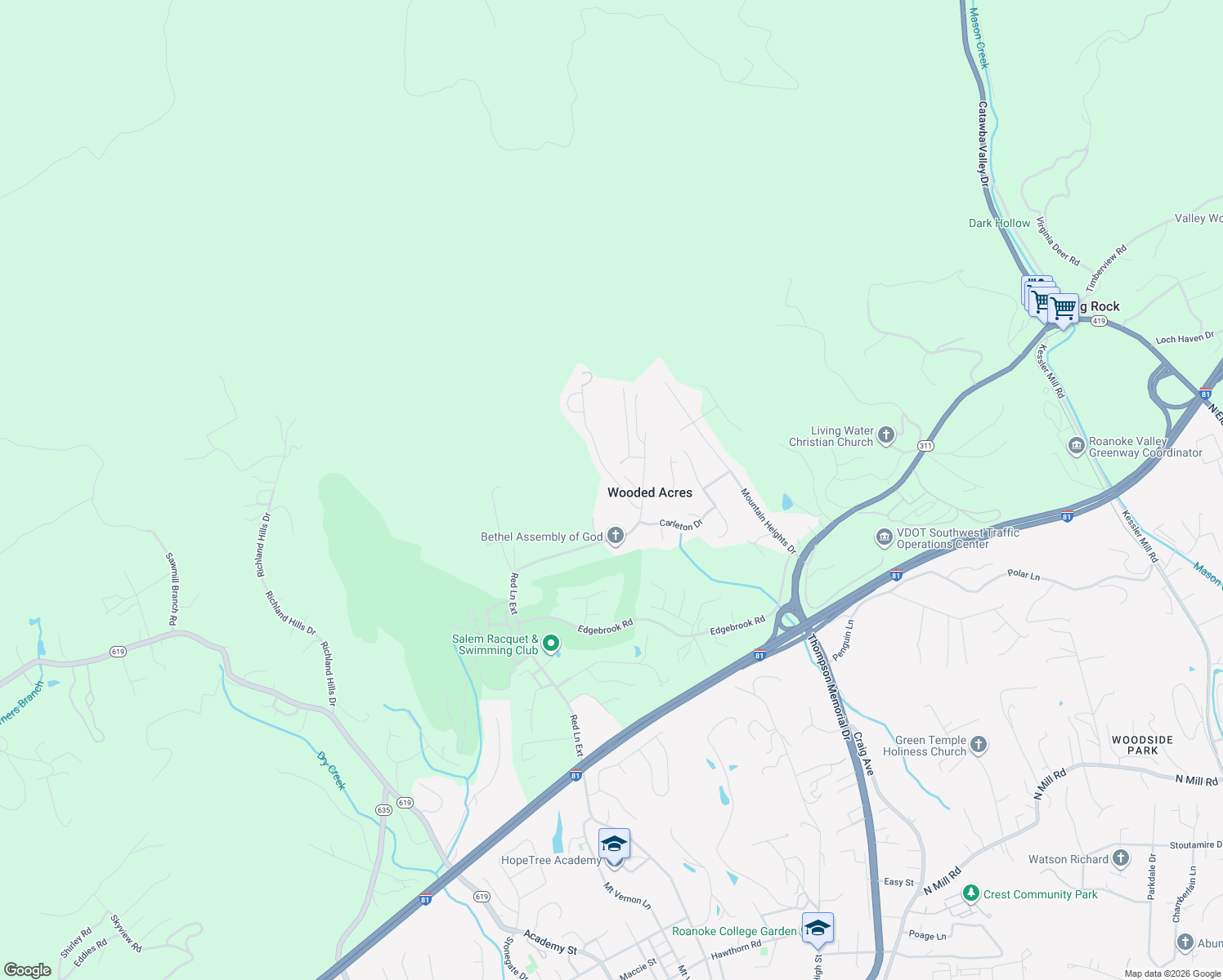 map of restaurants, bars, coffee shops, grocery stores, and more near 1718 Connors Run in Salem