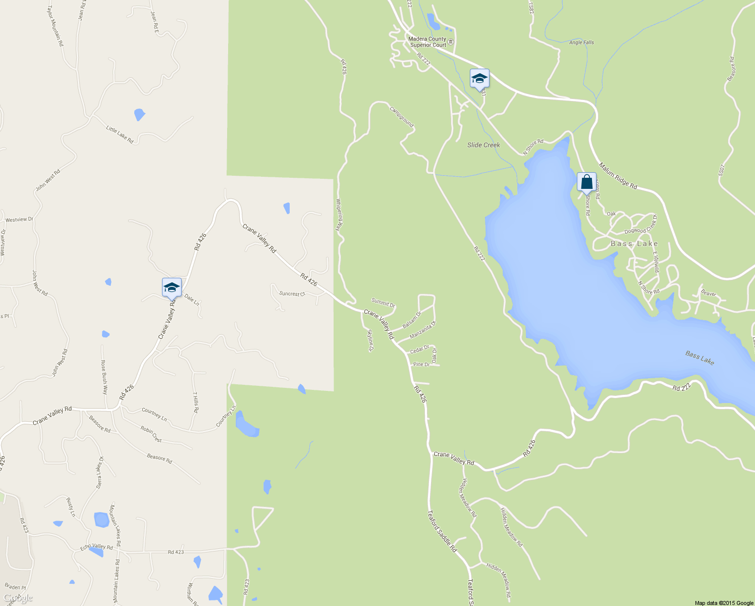 map of restaurants, bars, coffee shops, grocery stores, and more near 39468 Summit Drive in Oakhurst