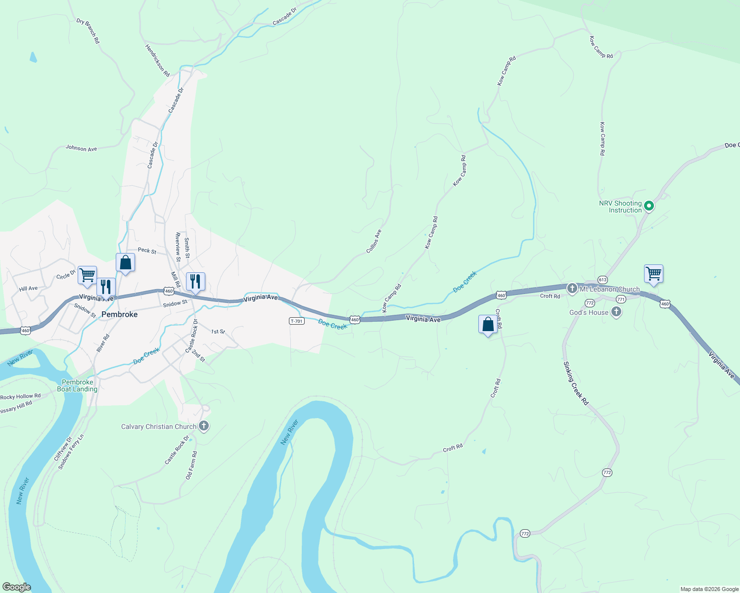 map of restaurants, bars, coffee shops, grocery stores, and more near Prairie View Lane in Pembroke