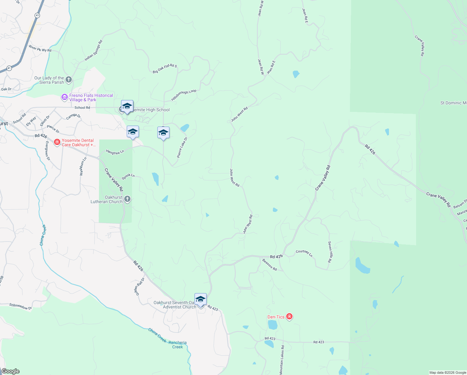 map of restaurants, bars, coffee shops, grocery stores, and more near 39459 Fair Oaks Court in Oakhurst