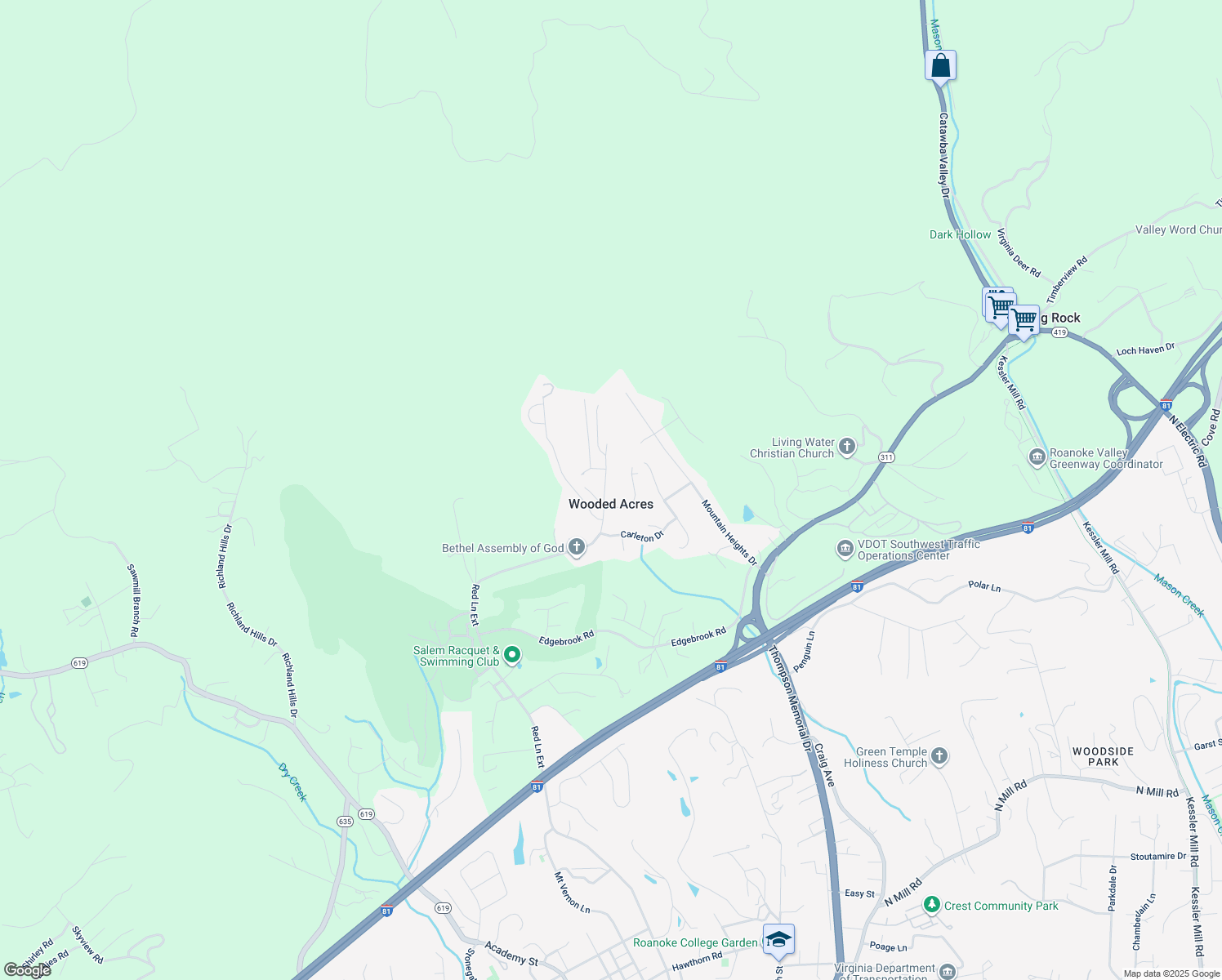 map of restaurants, bars, coffee shops, grocery stores, and more near 1825 Red Lane Extension in Salem