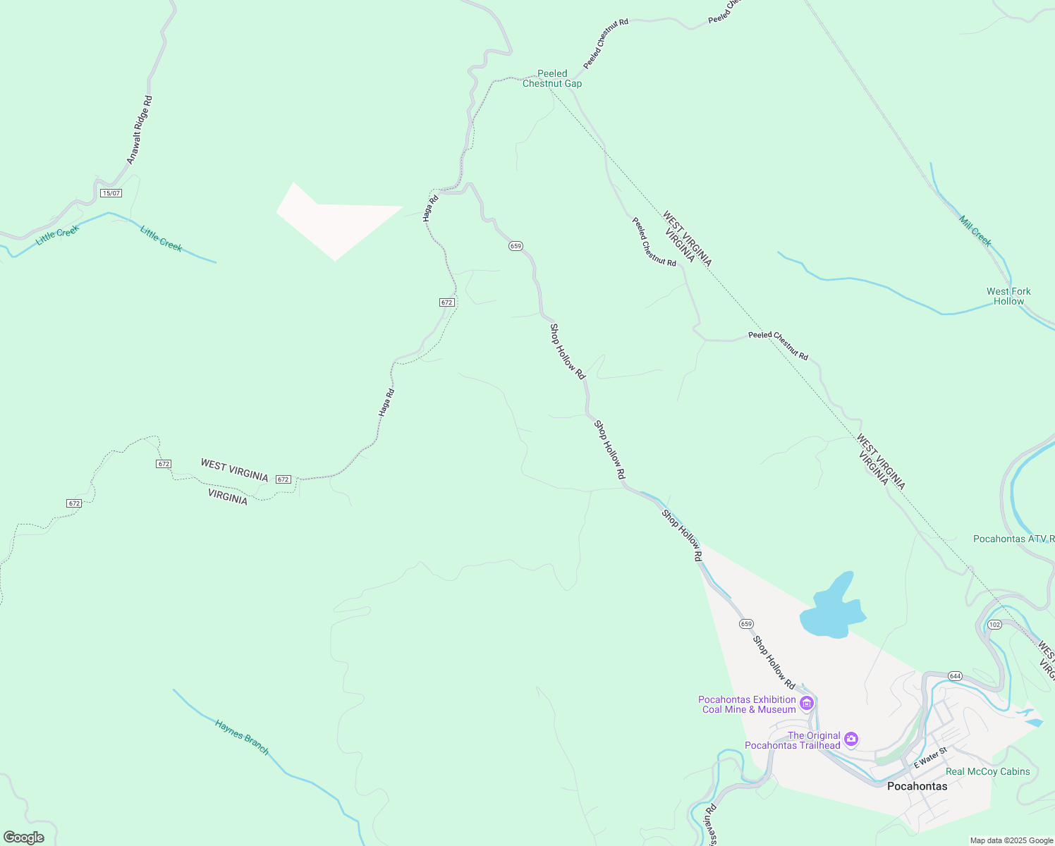 map of restaurants, bars, coffee shops, grocery stores, and more near 113 Bentley Lane in Pocahontas