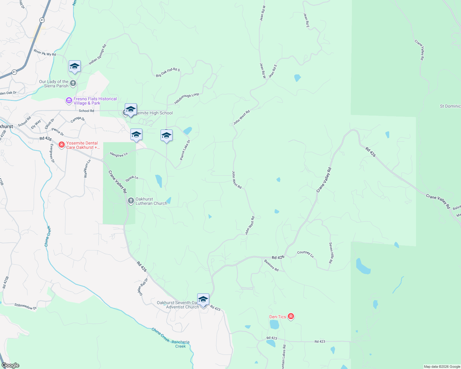 map of restaurants, bars, coffee shops, grocery stores, and more near 39459 Fair Oaks Court in Oakhurst