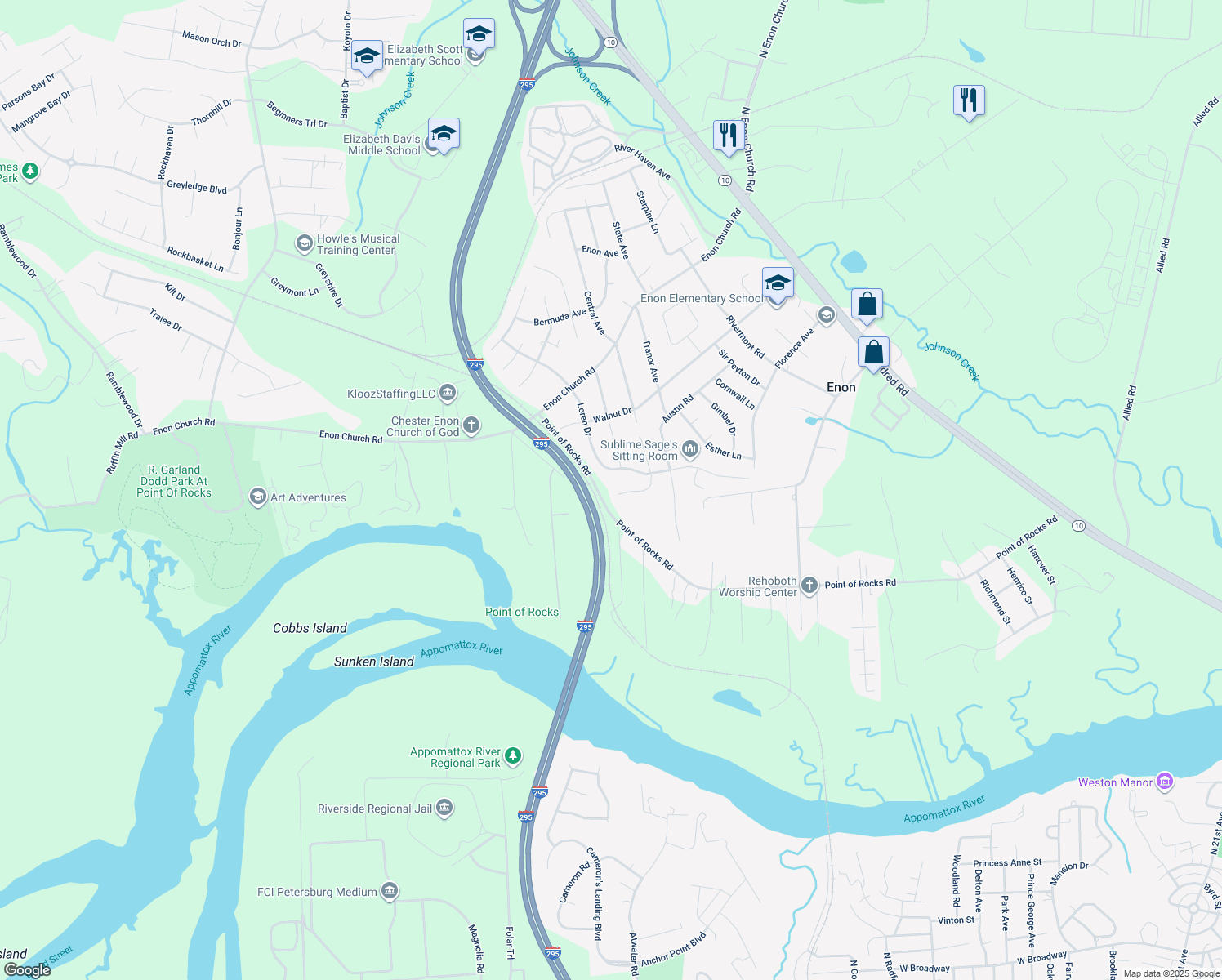 map of restaurants, bars, coffee shops, grocery stores, and more near 14936 Blue Rock Drive in Chester