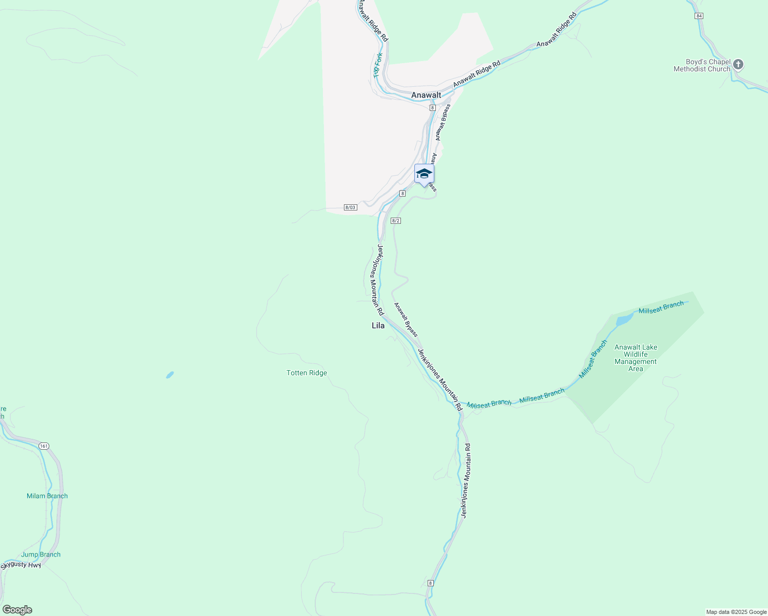 map of restaurants, bars, coffee shops, grocery stores, and more near County Road 8 in McDowell County