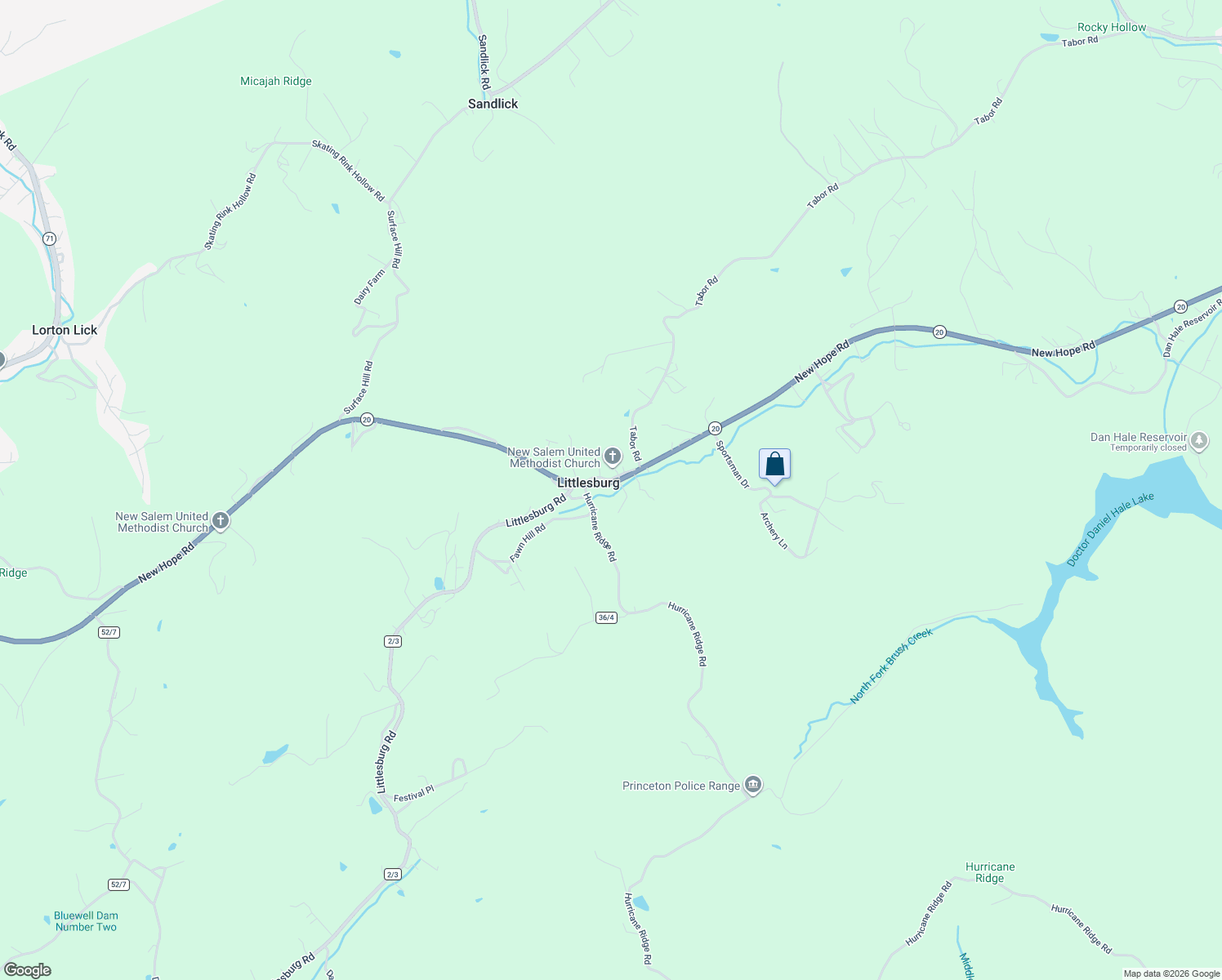map of restaurants, bars, coffee shops, grocery stores, and more near 125 Hurricane Ridge Road in Bluefield