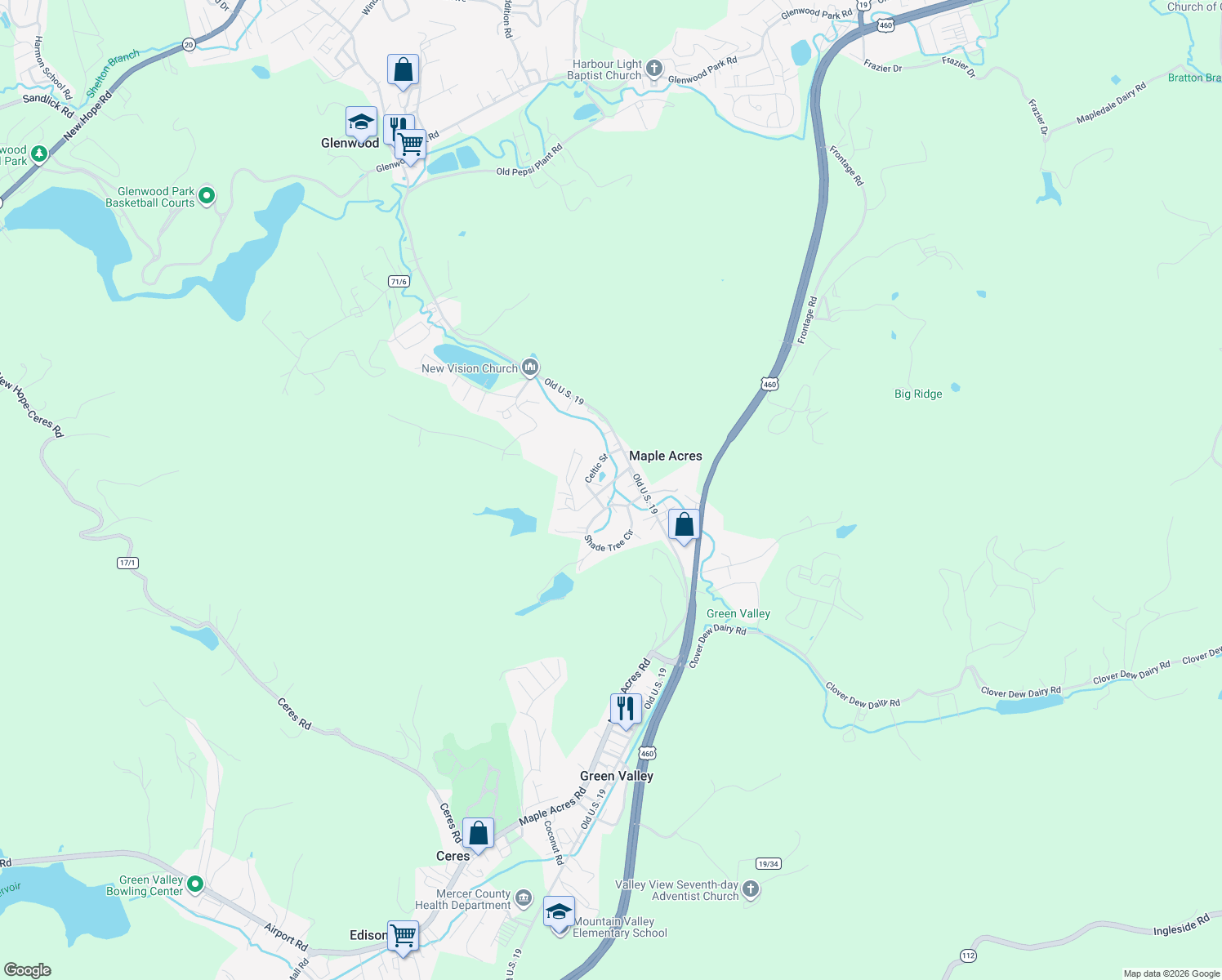 map of restaurants, bars, coffee shops, grocery stores, and more near 191 Countryside Rd in Princeton