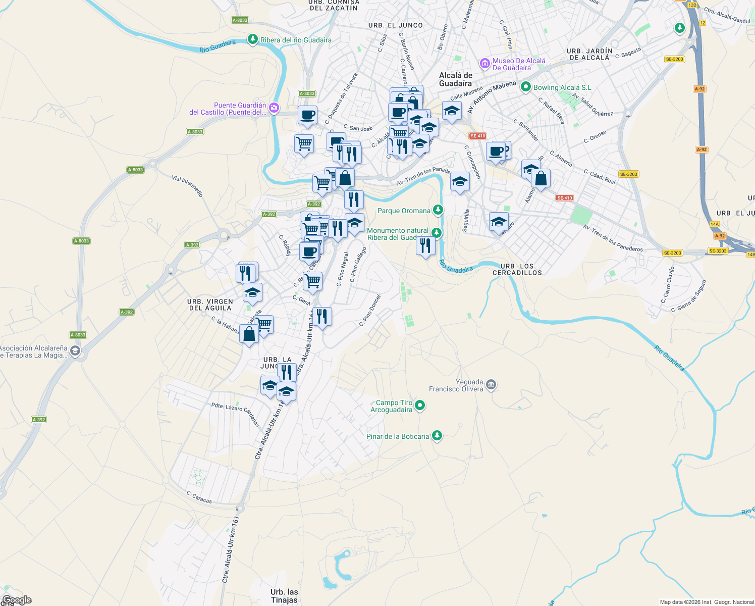 map of restaurants, bars, coffee shops, grocery stores, and more near 9 Calle Pino Doncel in Alcalá de Guadaíra