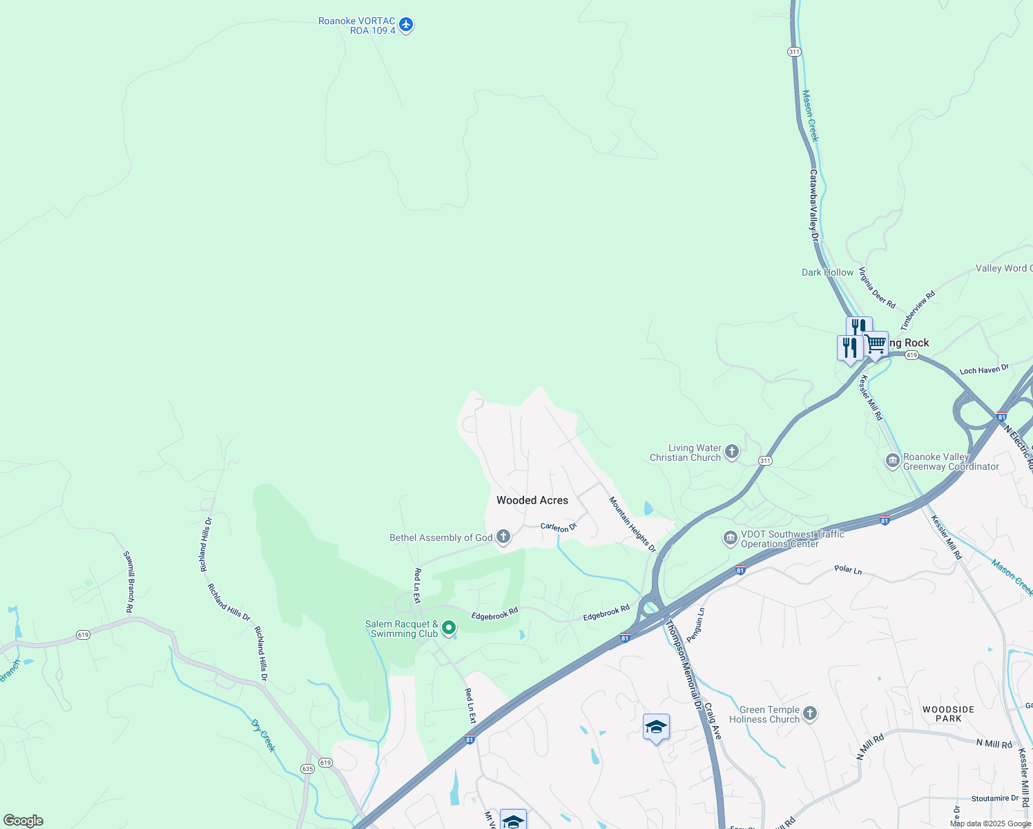 map of restaurants, bars, coffee shops, grocery stores, and more near 2094 Tula Drive in Salem
