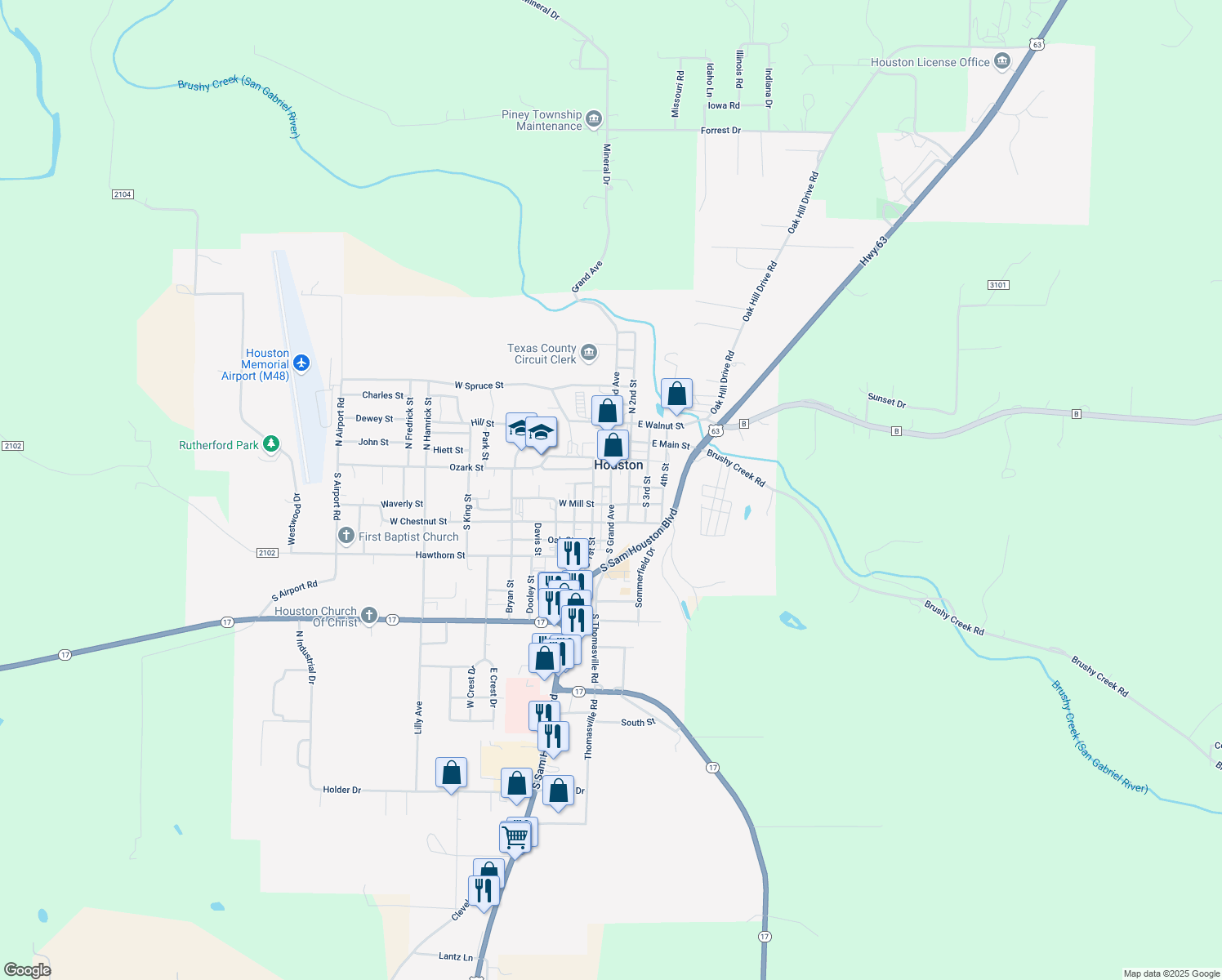 map of restaurants, bars, coffee shops, grocery stores, and more near 318 South Grand Avenue in Houston