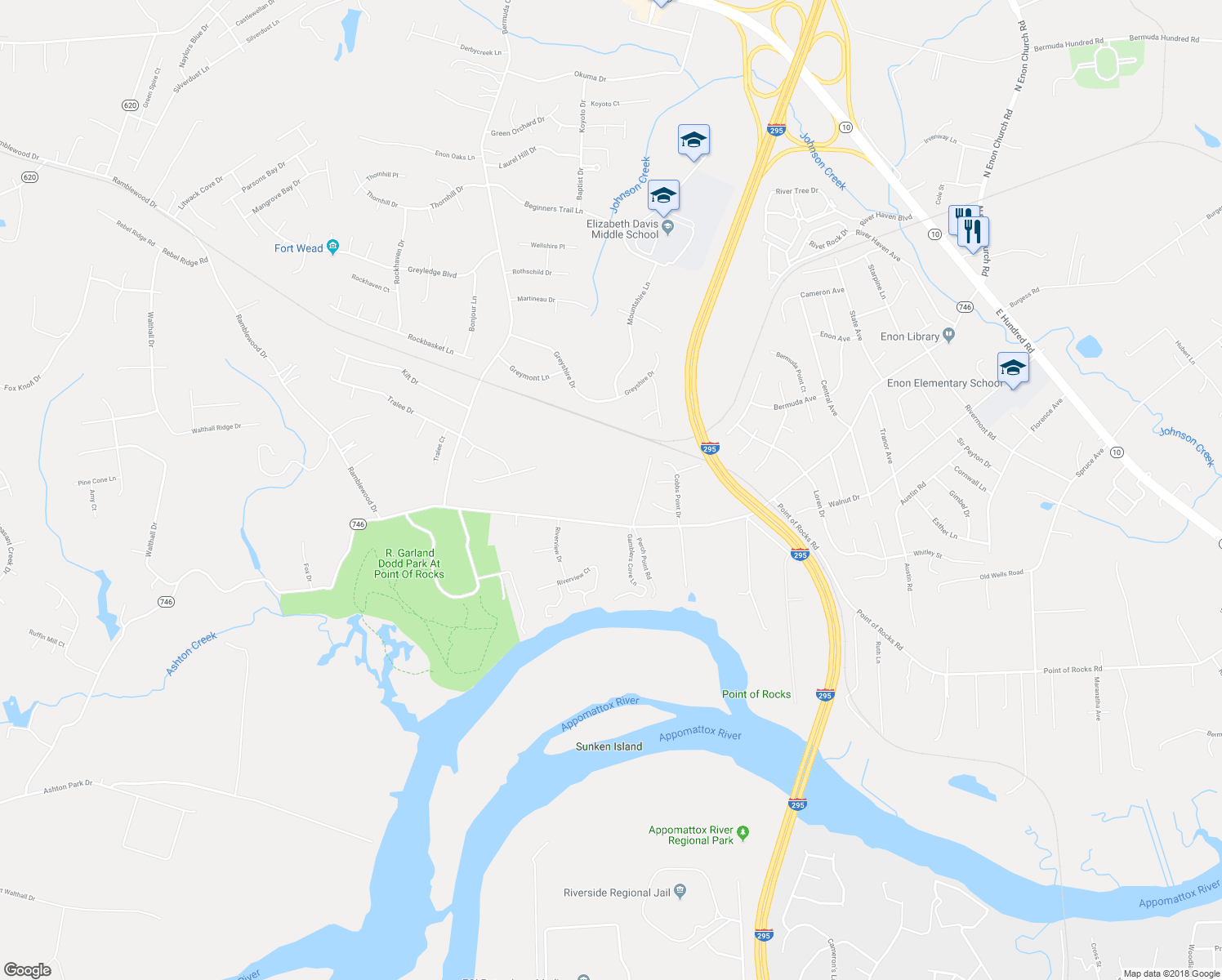 map of restaurants, bars, coffee shops, grocery stores, and more near 618 Enon Church Rd in Chester