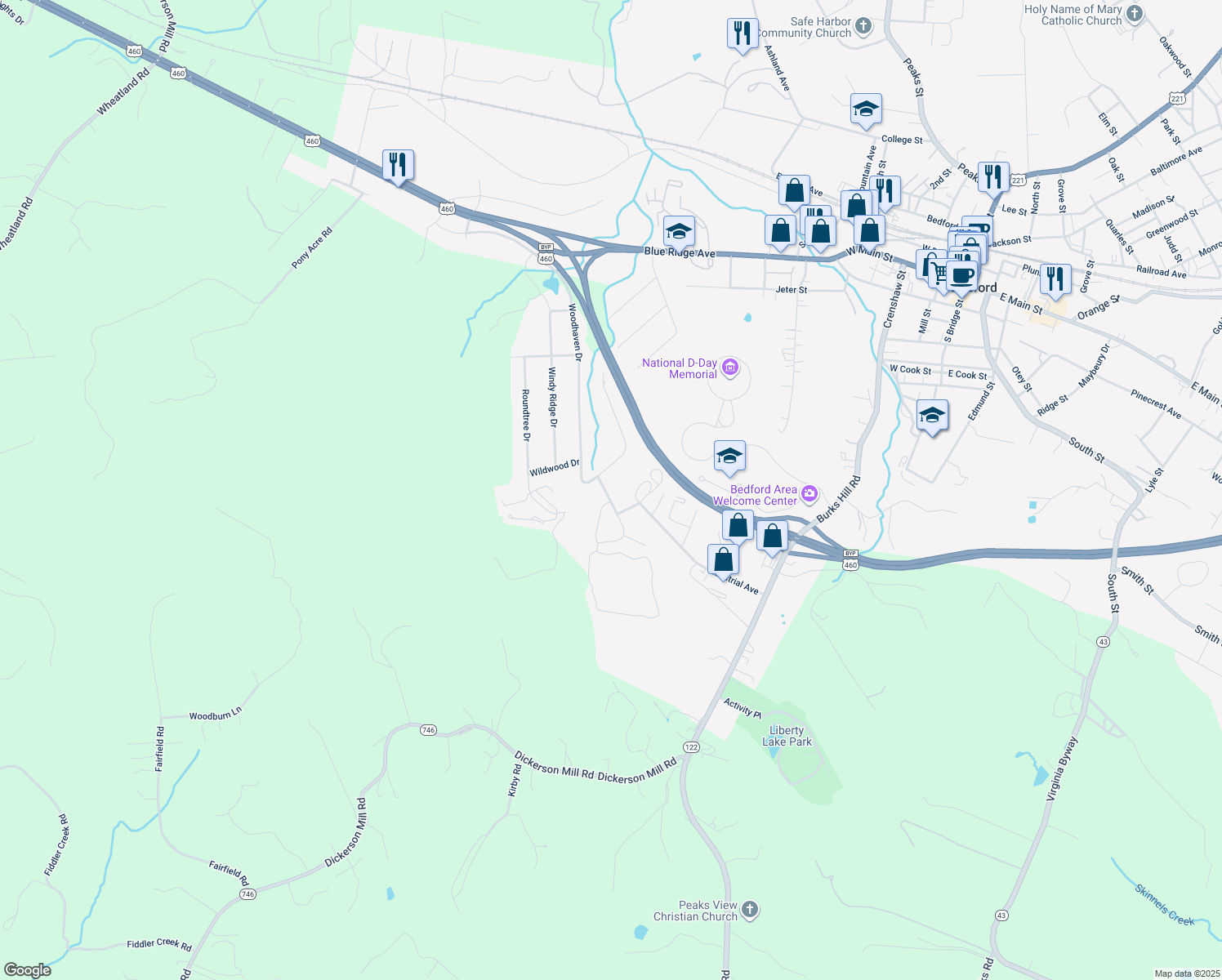 map of restaurants, bars, coffee shops, grocery stores, and more near 1285 Emerald Crest Dr in Bedford