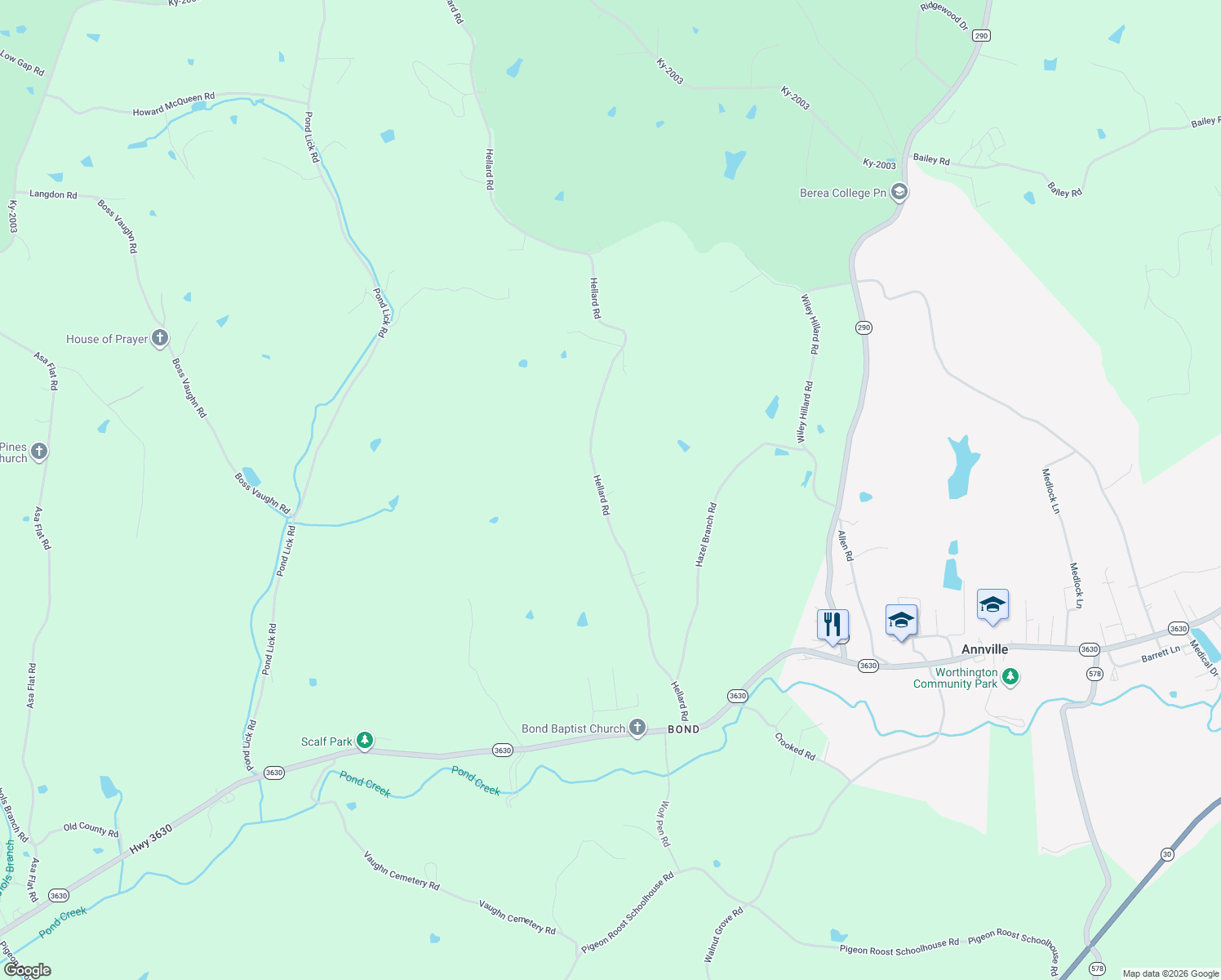 map of restaurants, bars, coffee shops, grocery stores, and more near Hellard Road in McKee