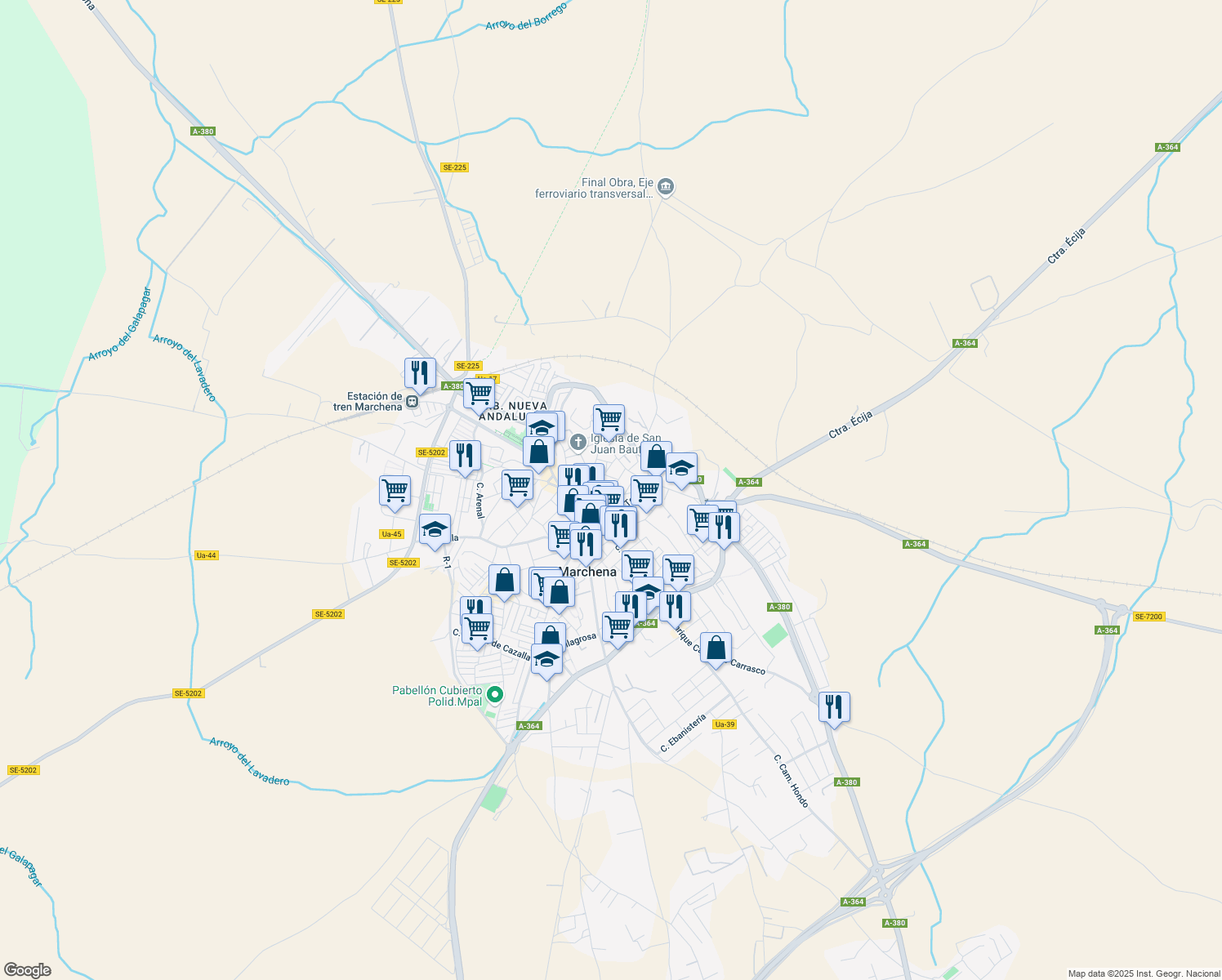 map of restaurants, bars, coffee shops, grocery stores, and more near 28 Calle San Francisco in Marchena