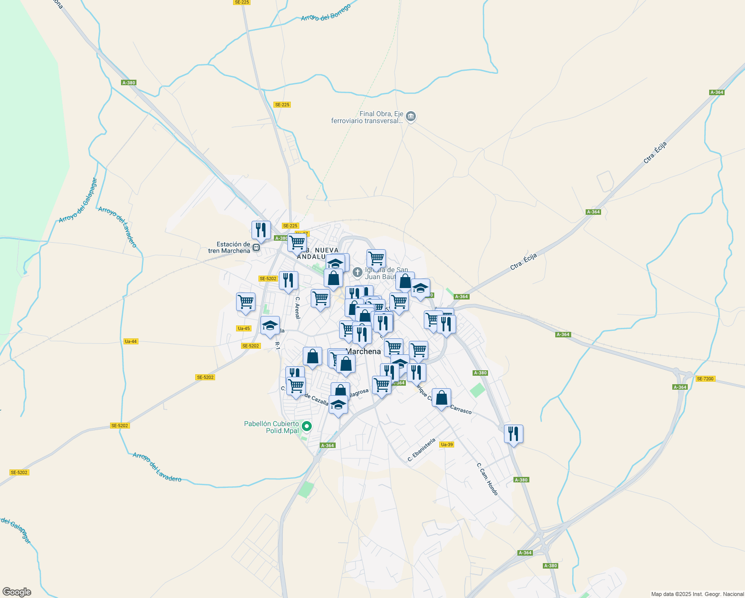 map of restaurants, bars, coffee shops, grocery stores, and more near 28 Calle San Francisco in Marchena