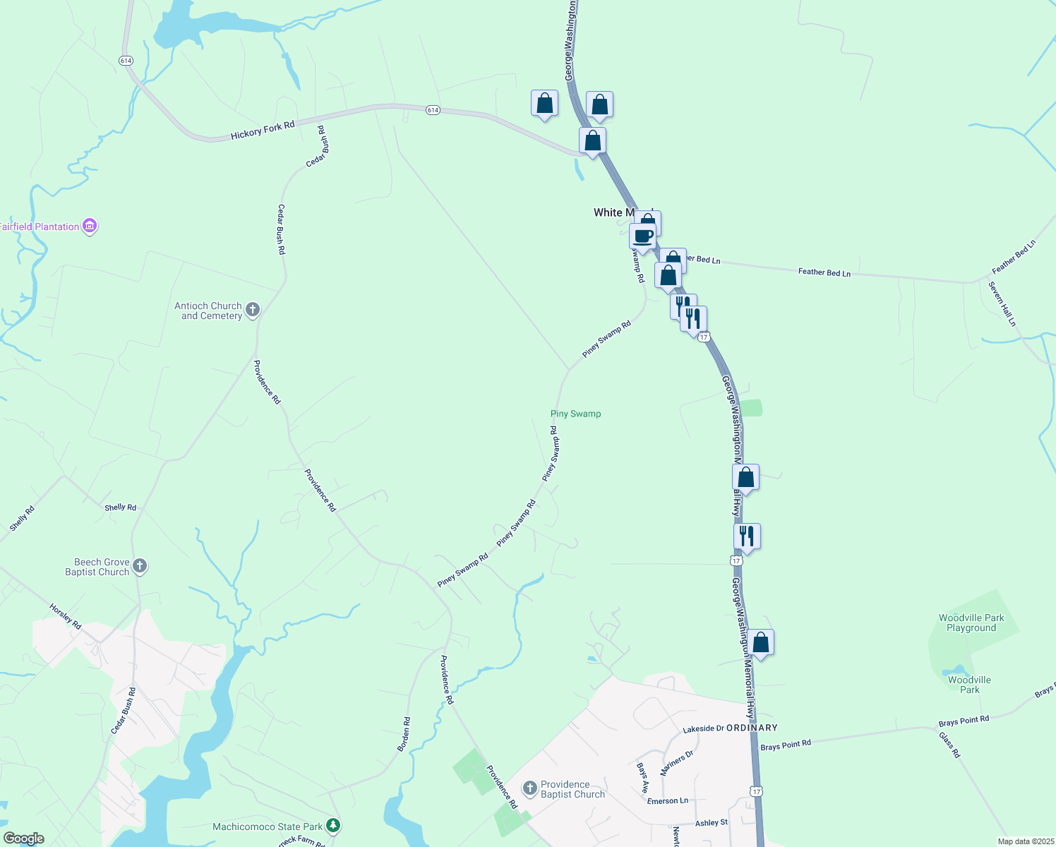 map of restaurants, bars, coffee shops, grocery stores, and more near 4356 Millen Lane in Gloucester County