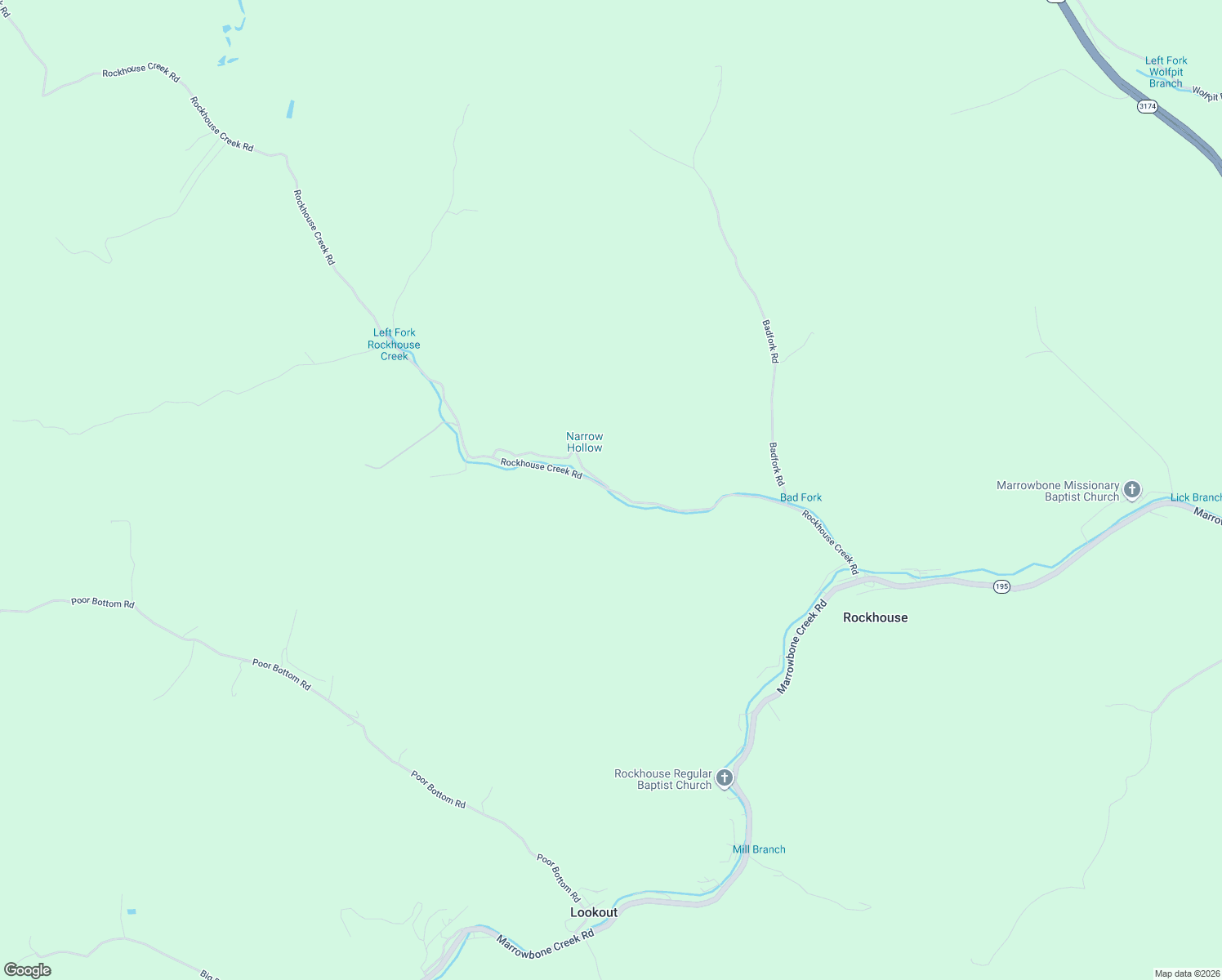map of restaurants, bars, coffee shops, grocery stores, and more near 717 Rockhouse Creek Road in Elkhorn City